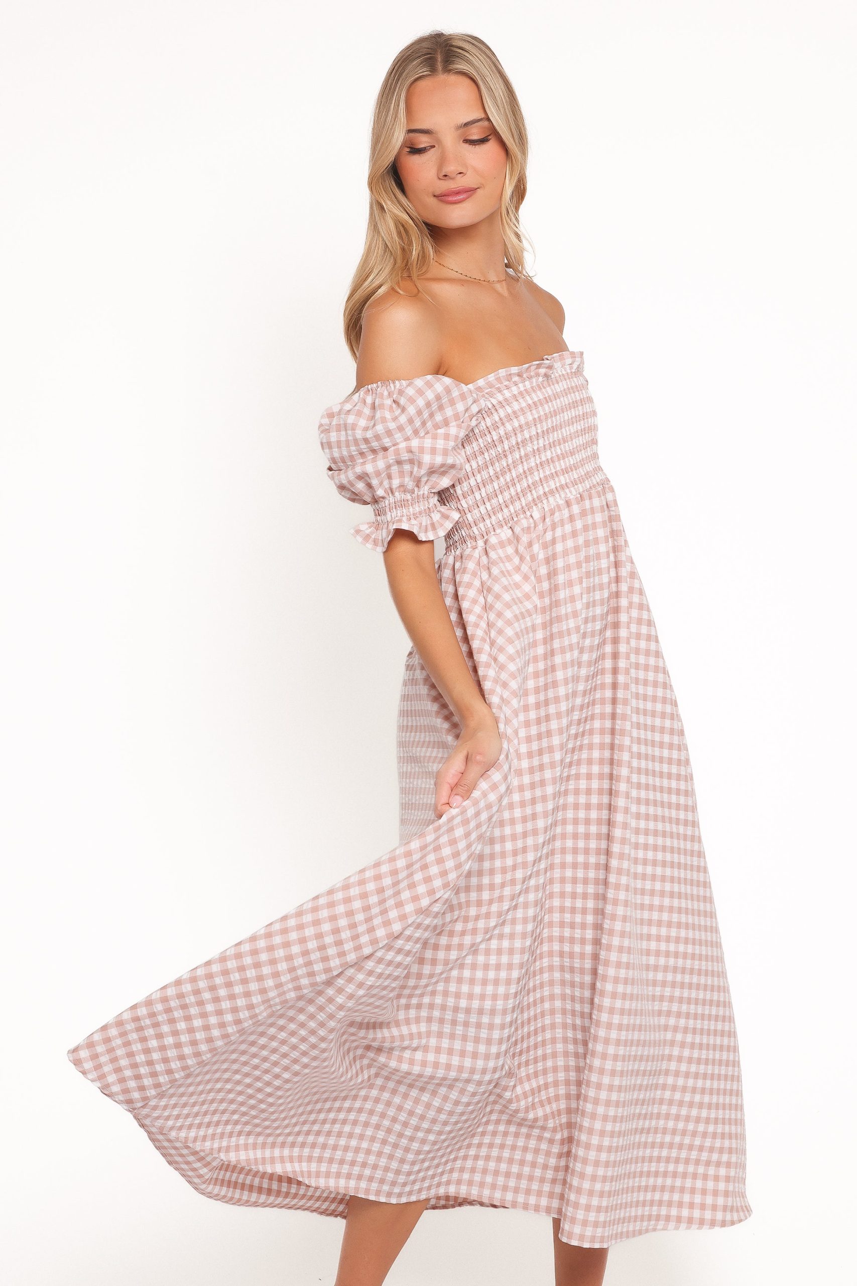 Siun Short Sleeve Midi Dress - Brown Gingham - Image 5