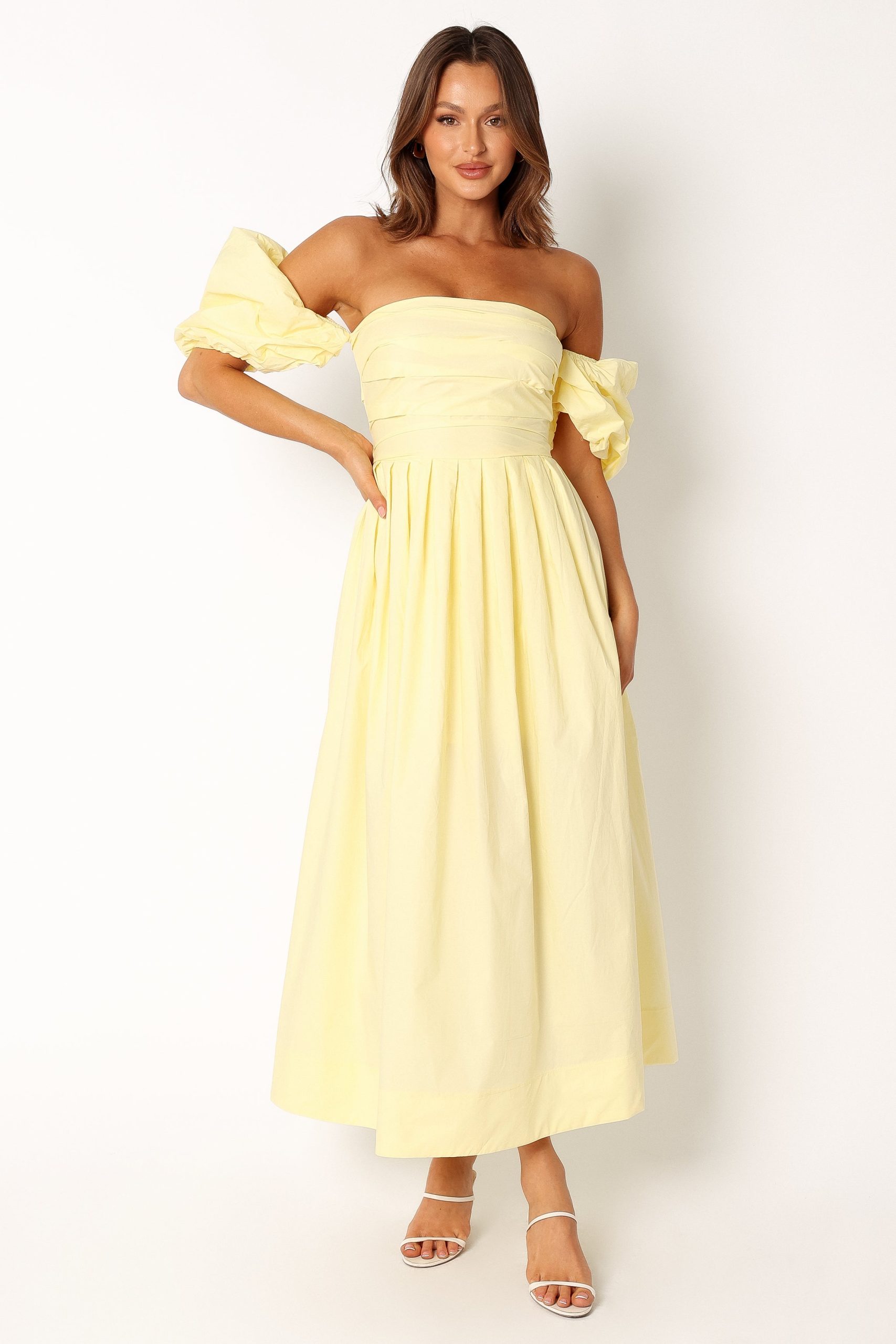 Solana Off Shoulder Midi Dress - Yellow - Image 2