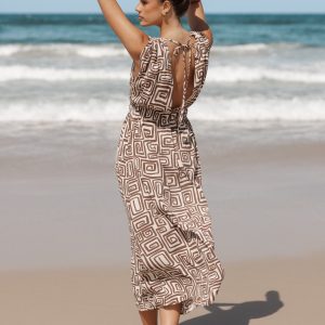 Solange Maxi Dress - Chocolate Brown Print