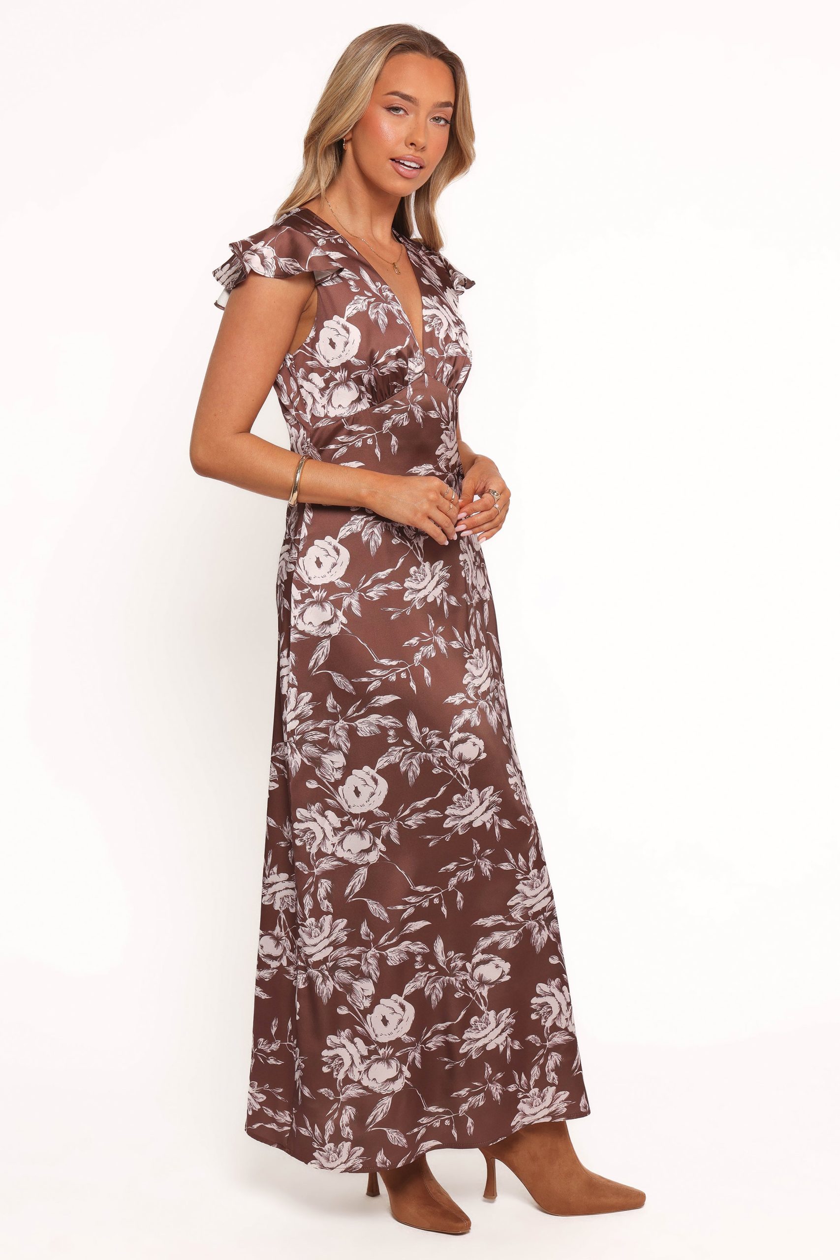 Solara Maxi Dress - Brown Floral Print - Image 3