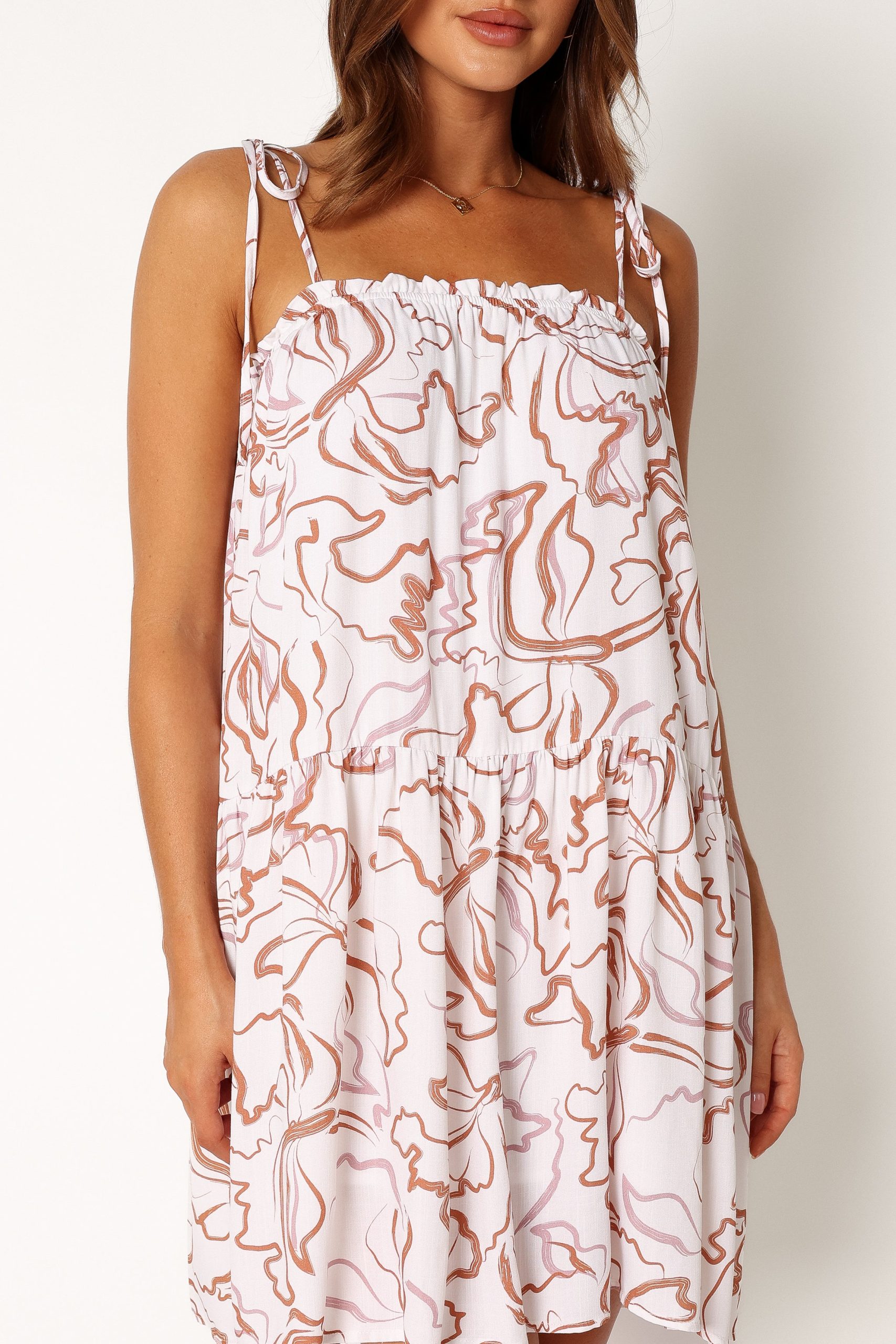 Solaris Mini Dress - Tan White - Image 7