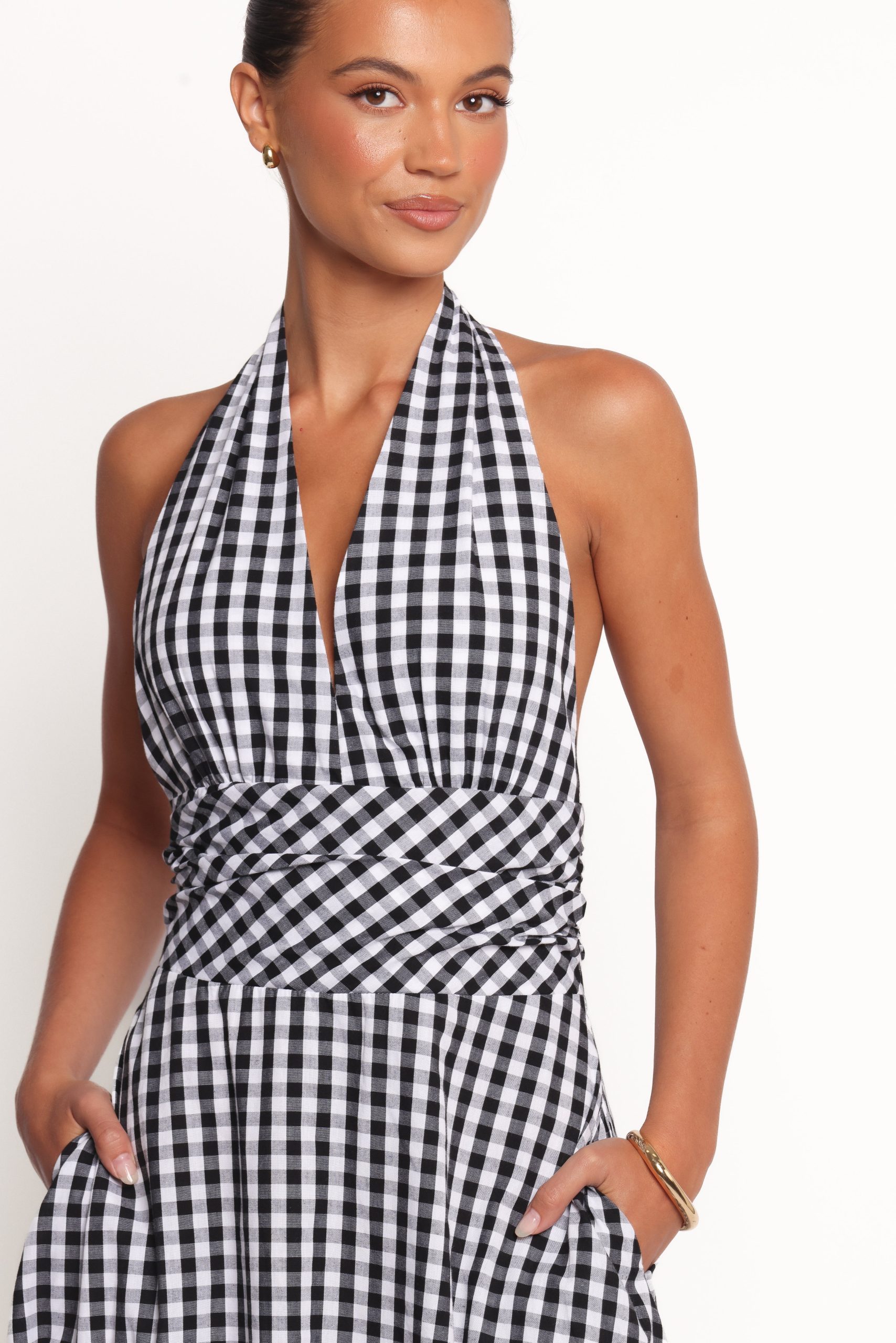 Solene Maxi Halterneck Dress - Black/White - Image 3
