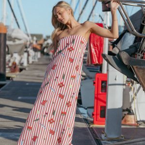 Soph Strapless Maxi Dress - Red Picnic Stripe