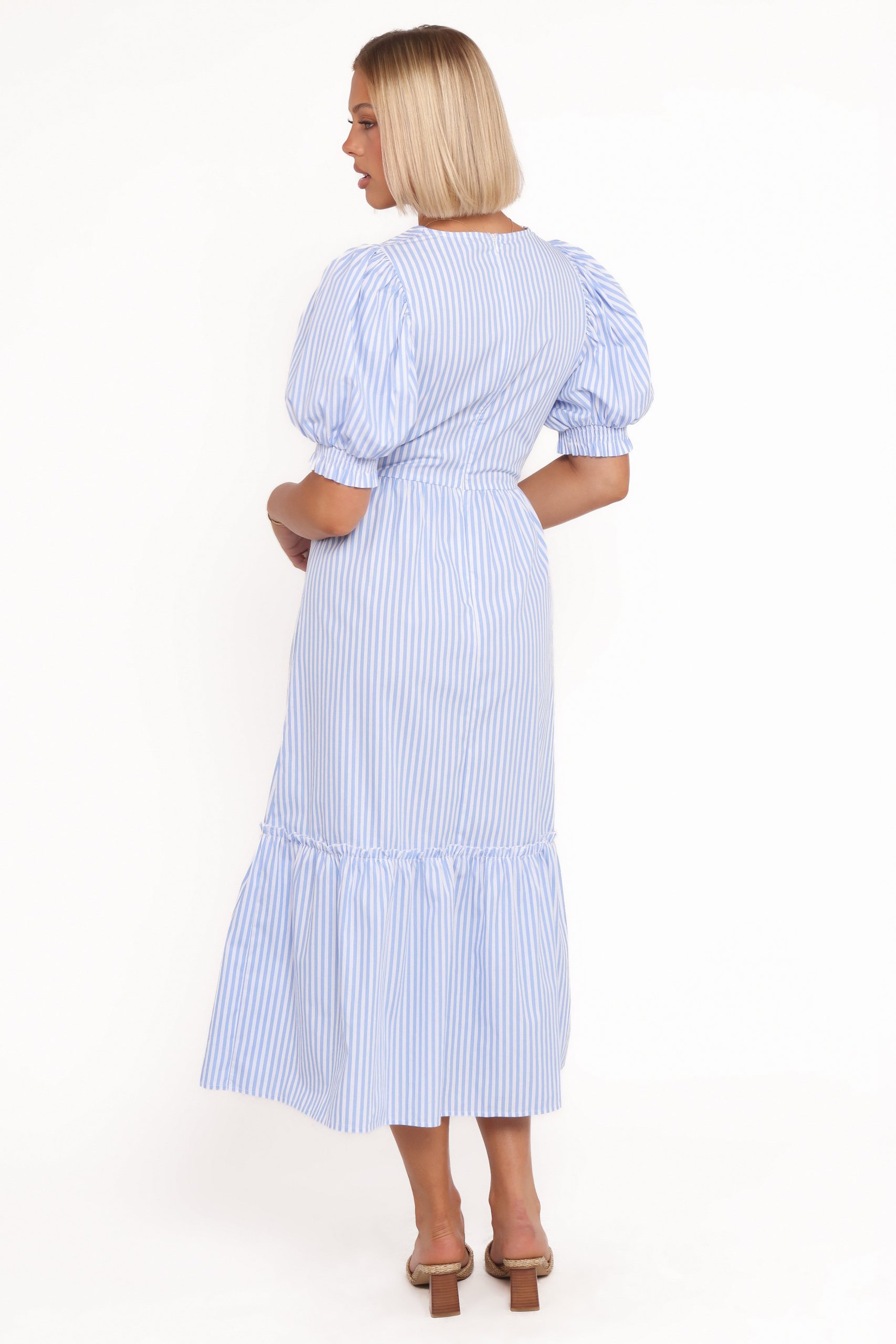 Steele Puff Sleeve Midi Dress - Blue Stripe - Image 4