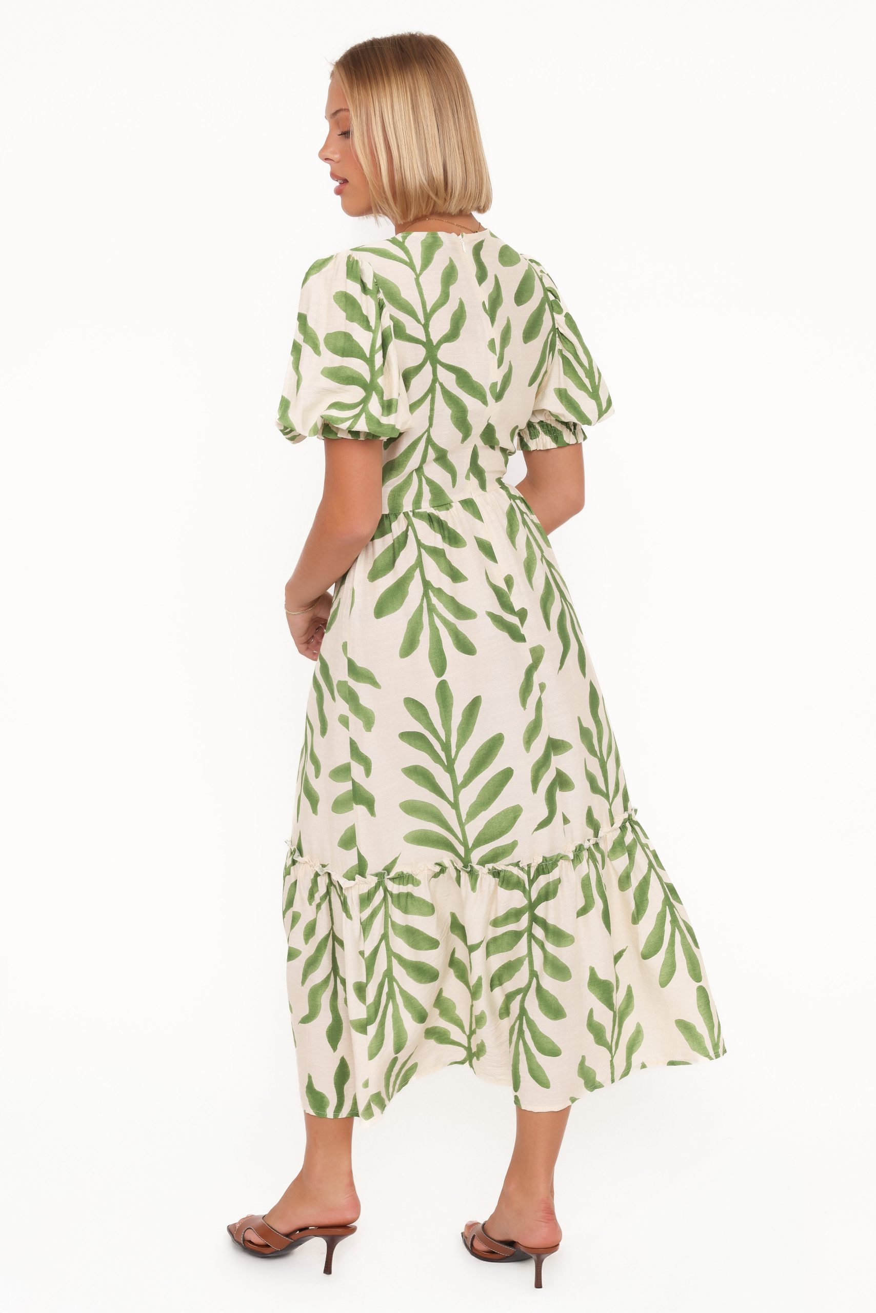 Steele Puff Sleeve Midi Dress - Green Palm - Image 4