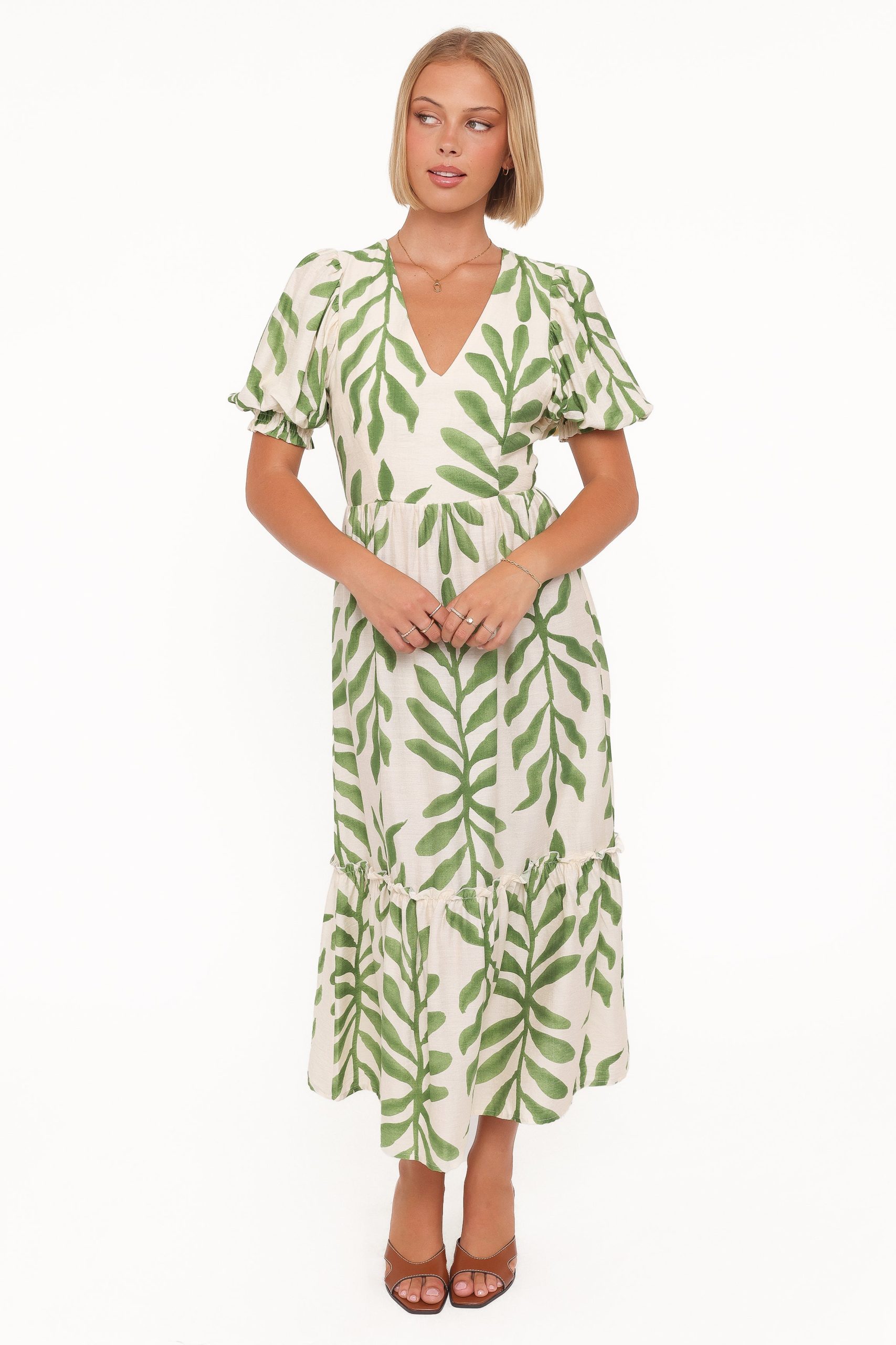 Steele Puff Sleeve Midi Dress - Green Palm - Image 5
