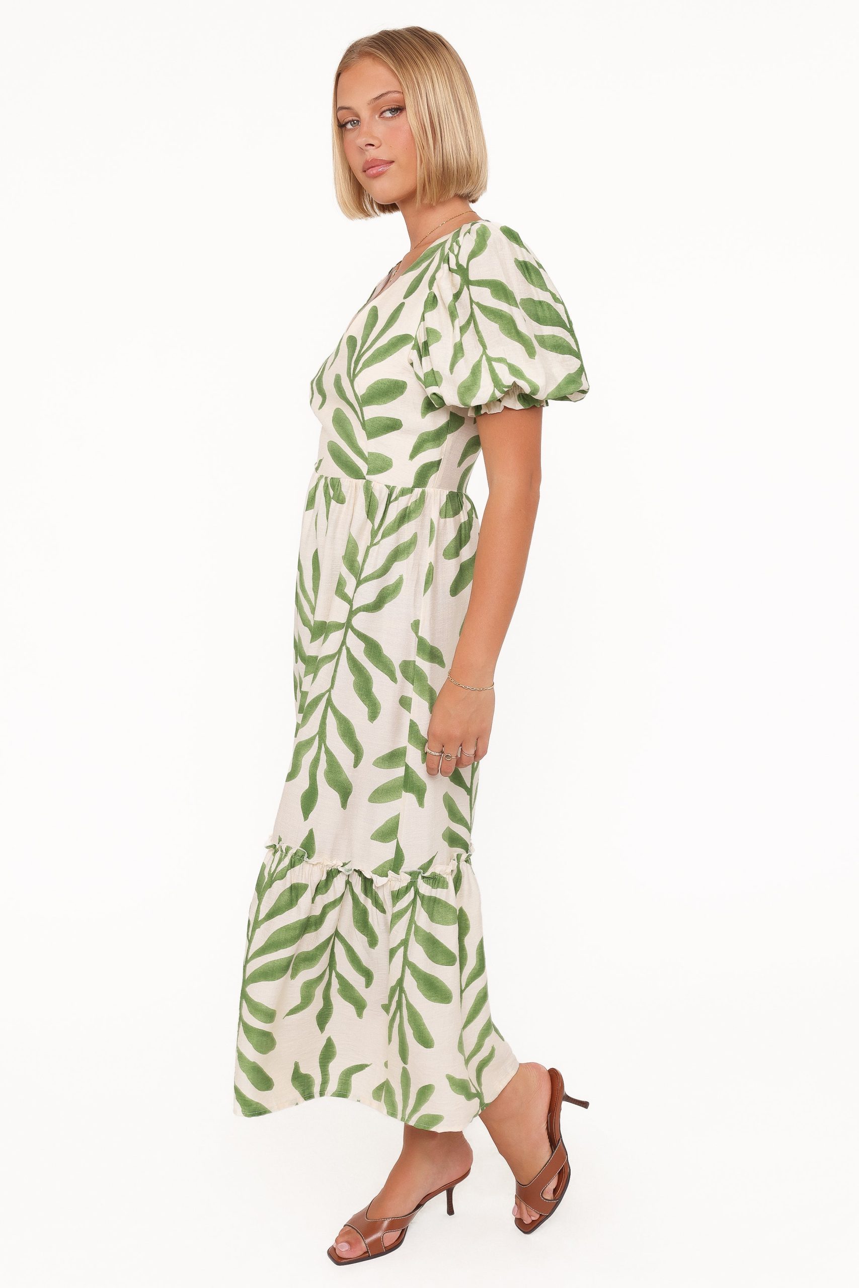 Steele Puff Sleeve Midi Dress - Green Palm - Image 3
