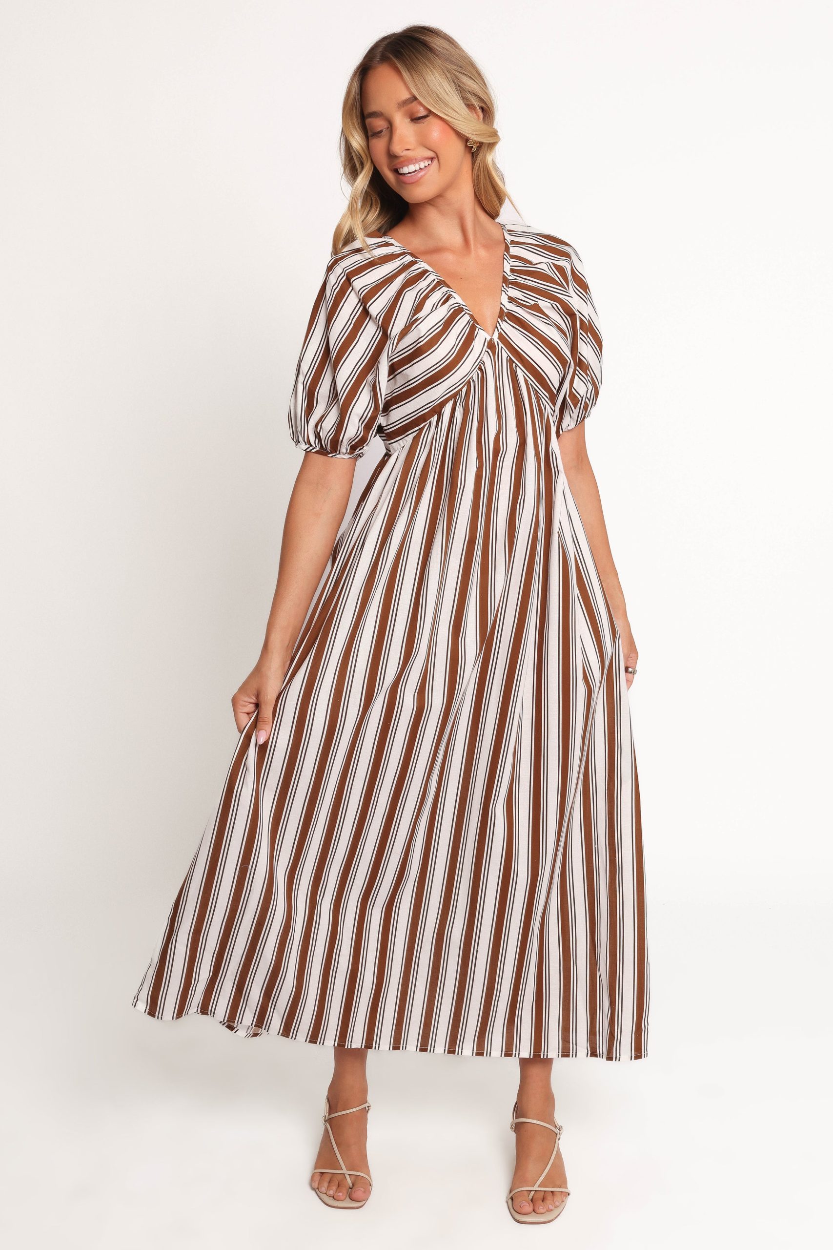 Sullivan Puff Sleeve Maxi Dress - Chocolate Stripe - Image 2