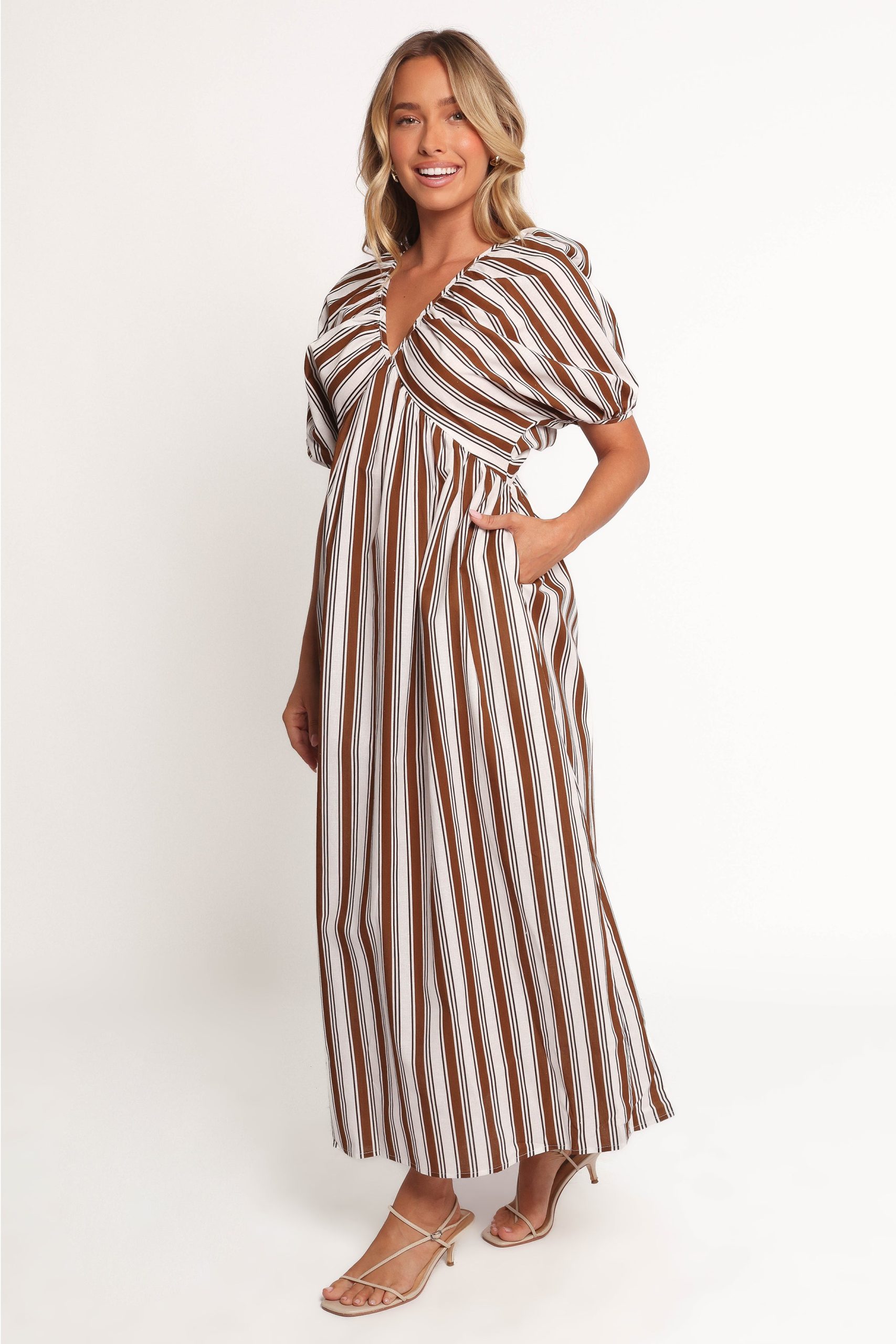 Sullivan Puff Sleeve Maxi Dress - Chocolate Stripe - Image 4
