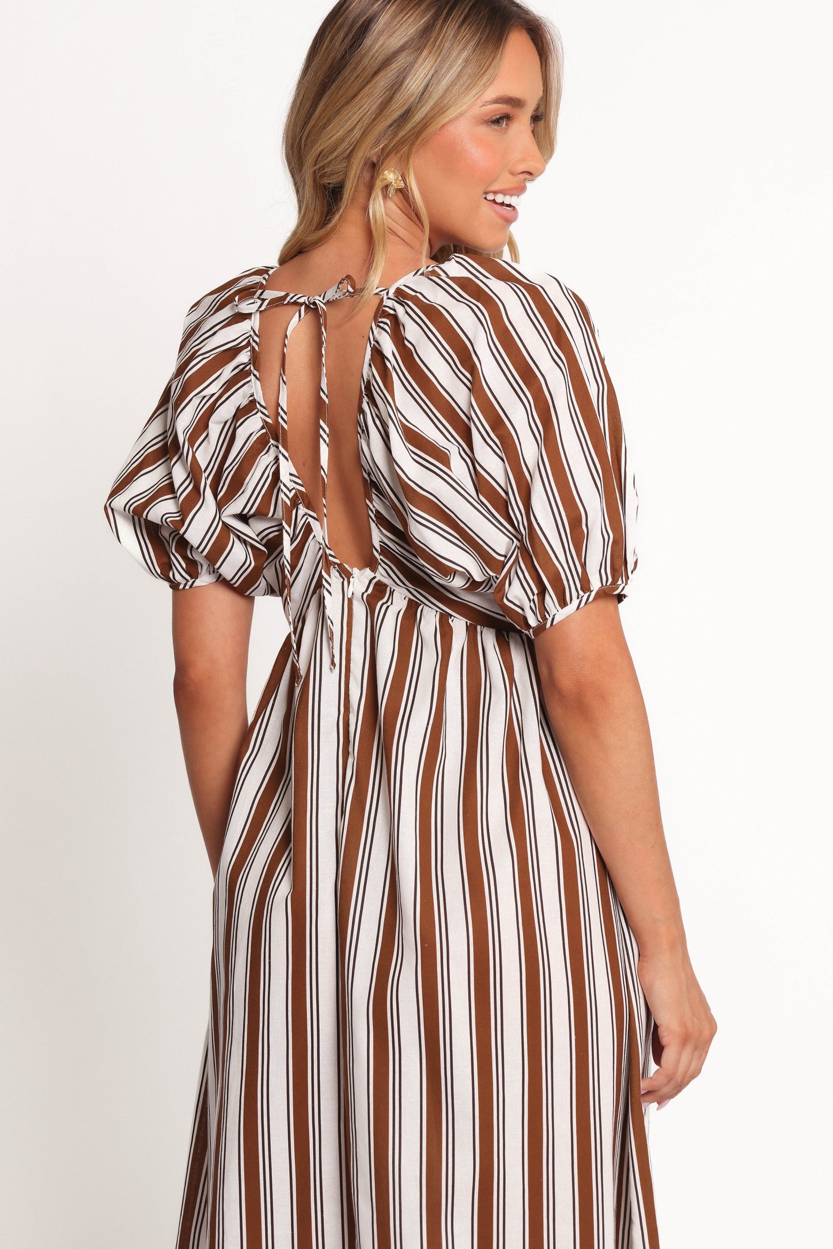 Sullivan Puff Sleeve Maxi Dress - Chocolate Stripe - Image 3