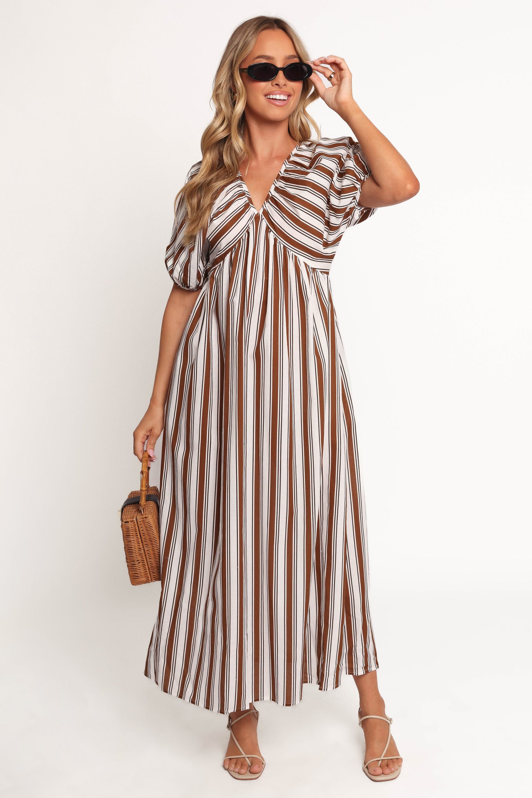 Sullivan Puff Sleeve Maxi Dress - Chocolate Stripe - Image 7