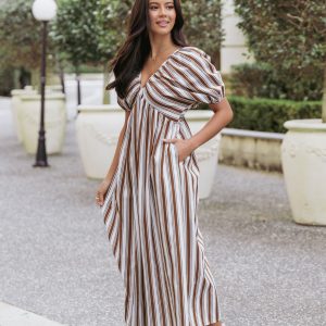 Sullivan Puff Sleeve Maxi Dress - Chocolate Stripe