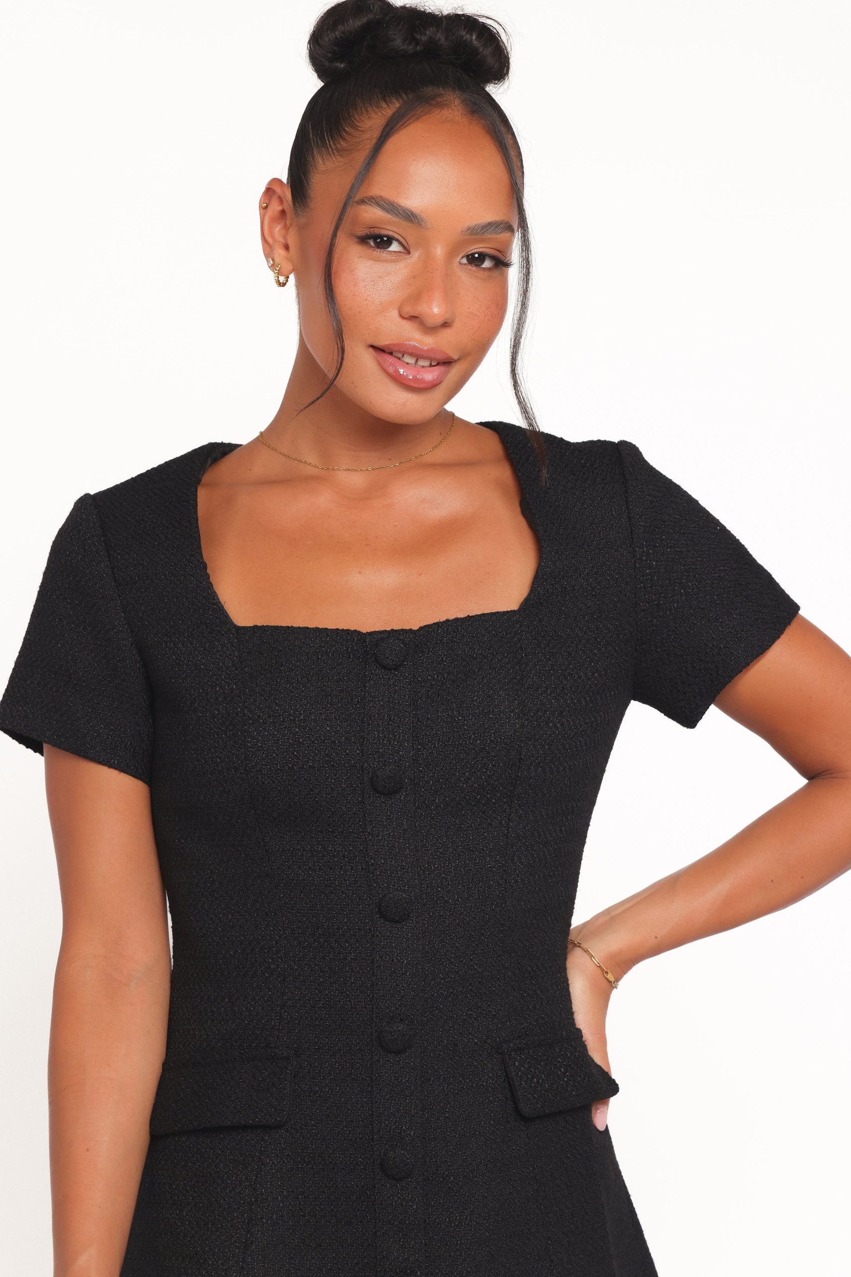 Sutton Mini Dress - Black Tweed - Image 2