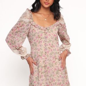 Sylvia Long Sleeve Mini Dress - Ivory Multi