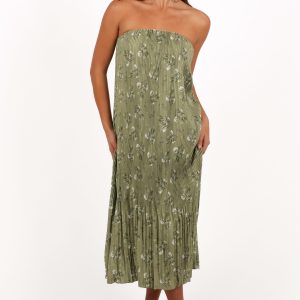 Sylvie Strapless Midi Dress - Sage Botanical