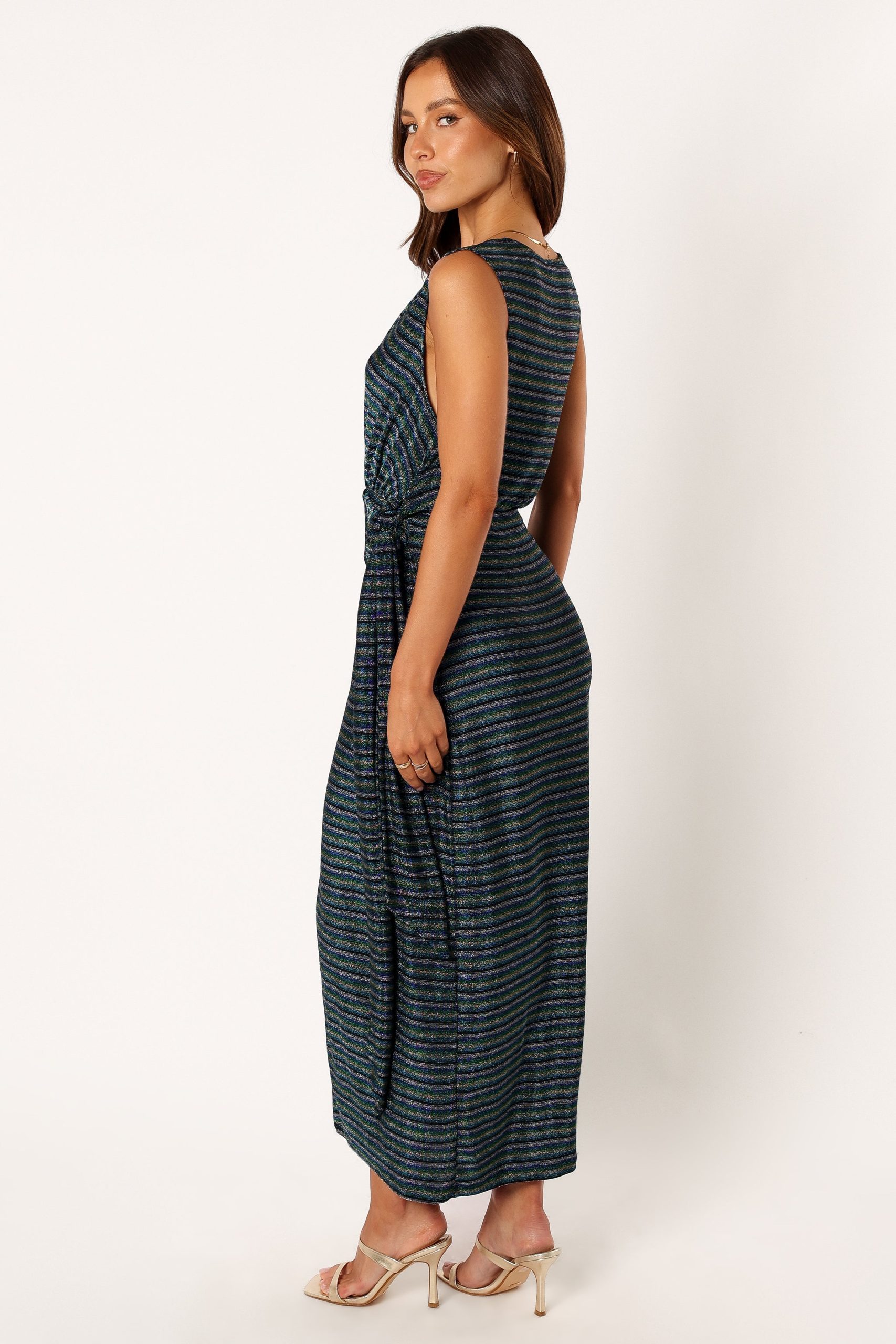 Tahlia Wrap Midi Dress - Blue Gold Stripe - Image 4