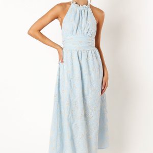 Taila Halterneck Midi Dress - Blue Floral