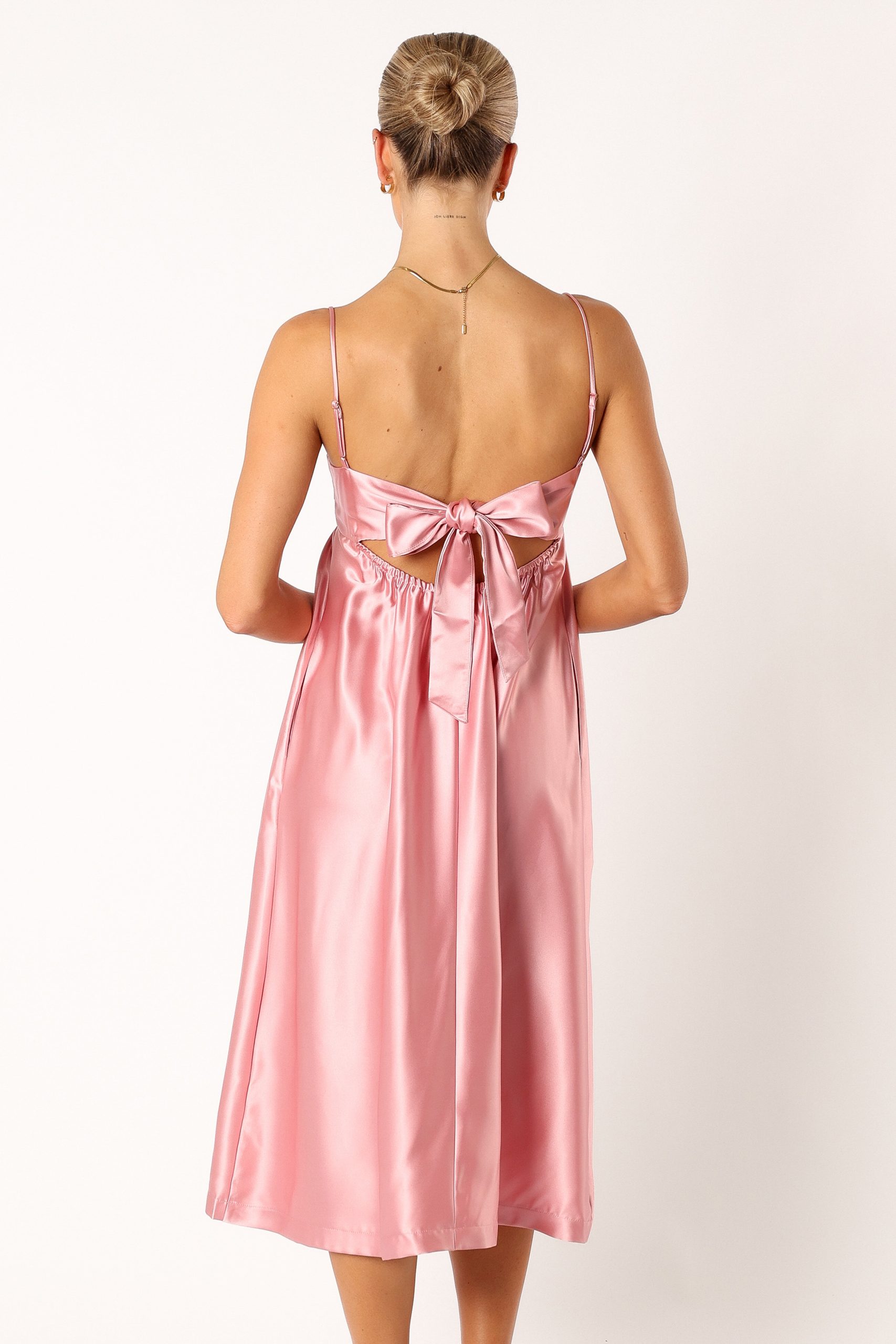 Teagan Bow Back Midi Dress - Soft Pink - Image 4