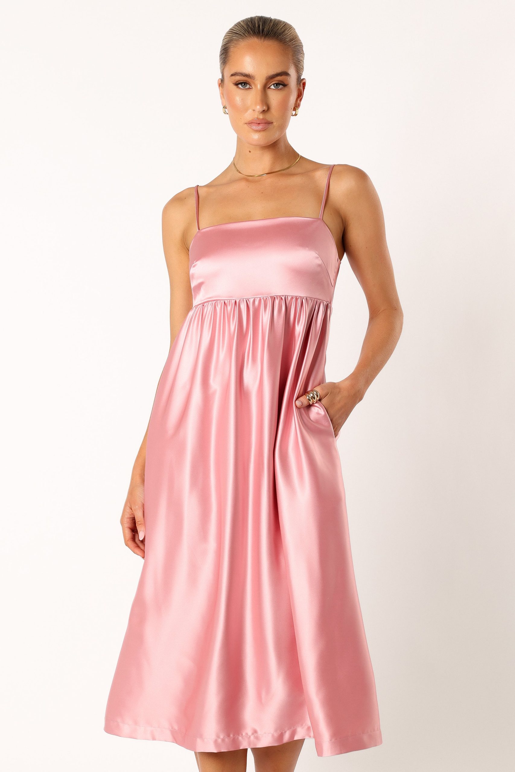 Teagan Bow Back Midi Dress - Soft Pink - Image 2