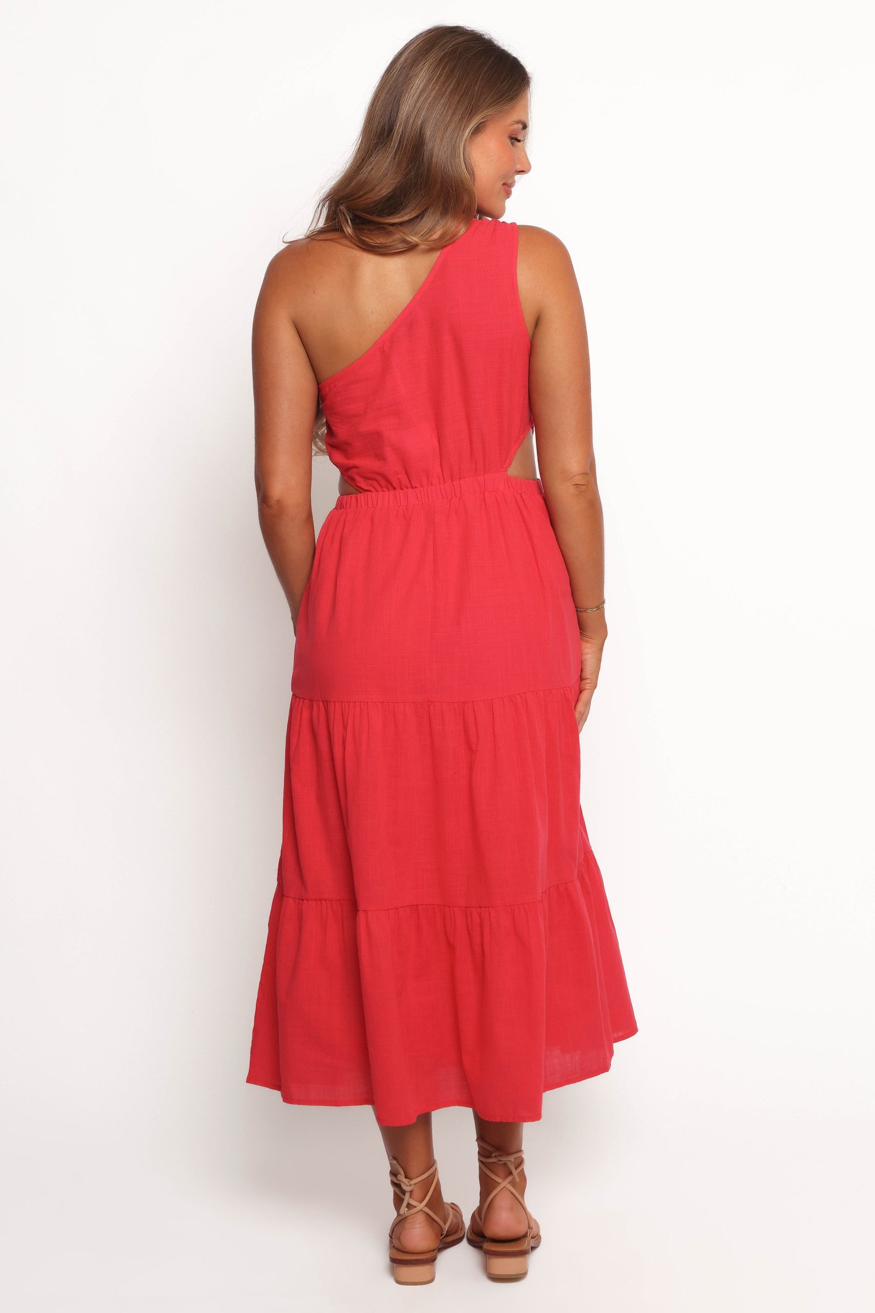 Teresa One Shoulder Midi Dress - Red - Image 4