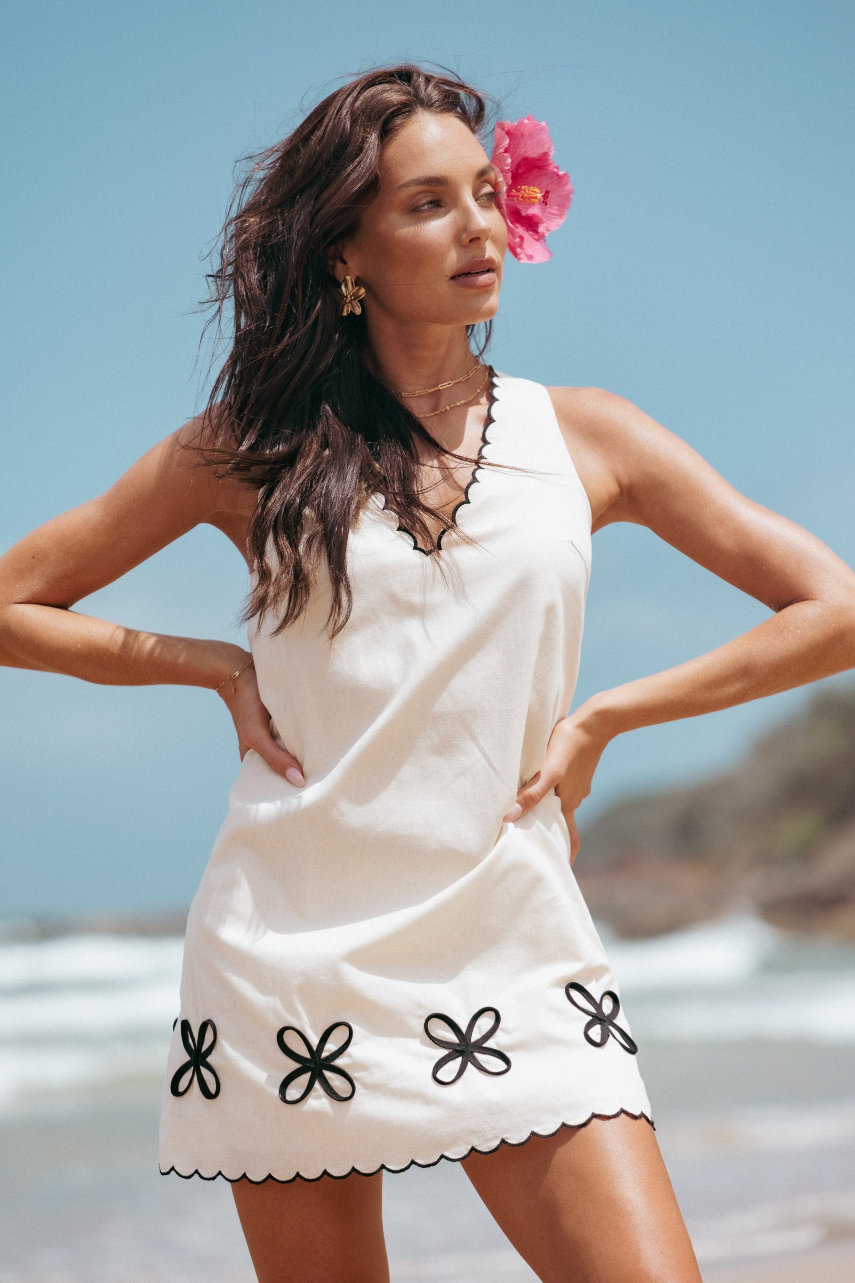 Thalia Mini Dress - Cream/Black - Image 9