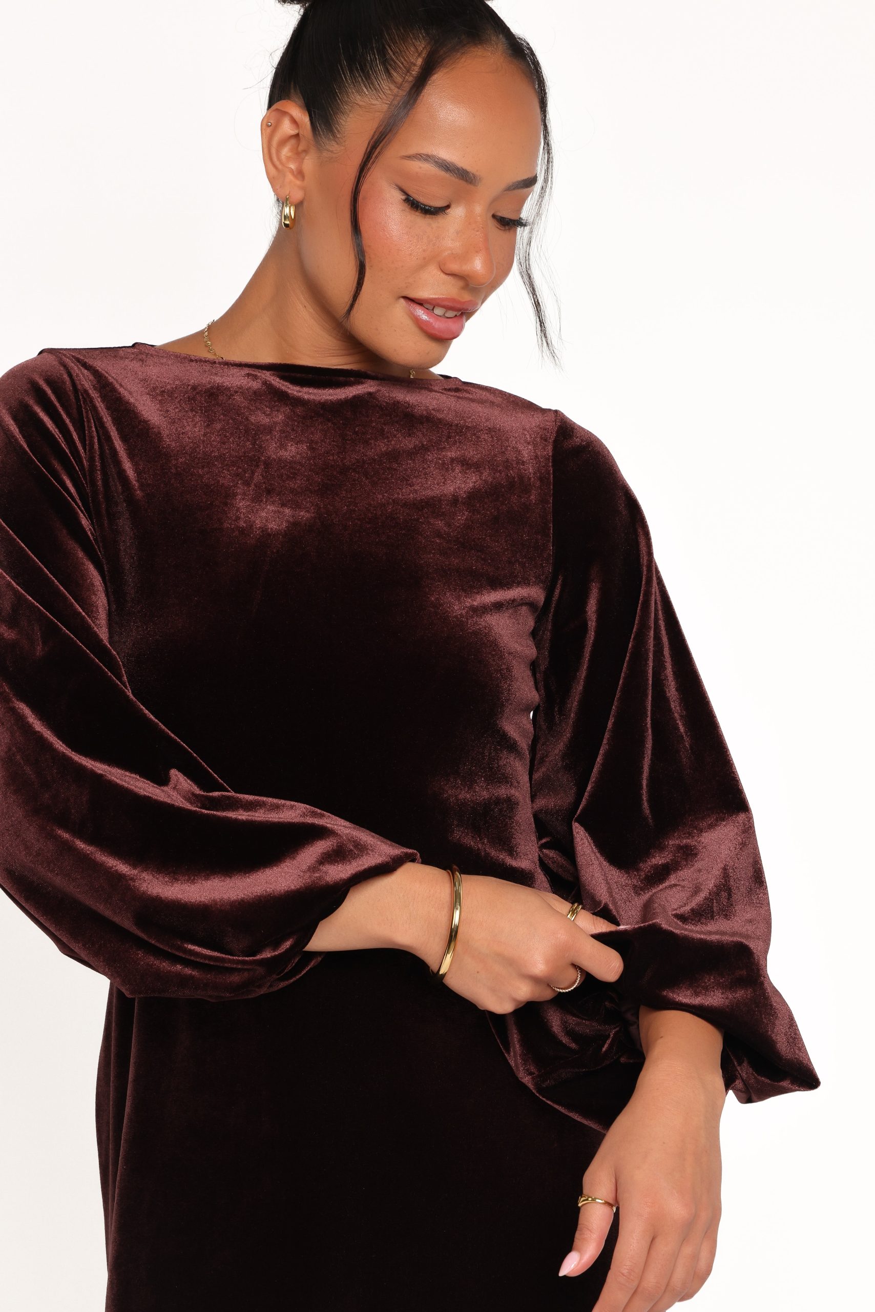 Twylar Long Sleeve Velvet Mini Dress - Brown - Image 6