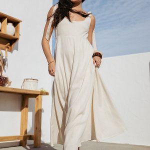 Valara Tie Shoulder Maxi Dress - Oatmeal