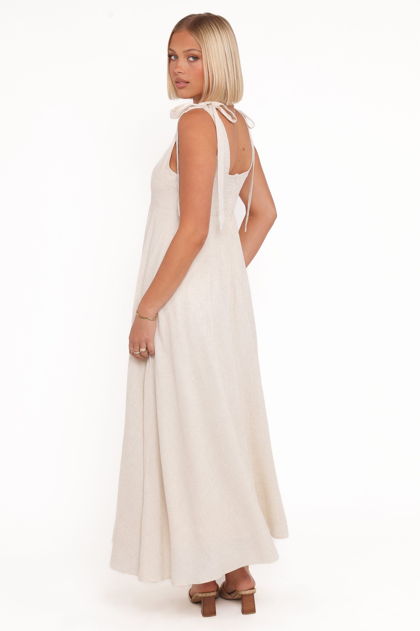 Valara Tie Shoulder Maxi Dress - Oatmeal - Image 4
