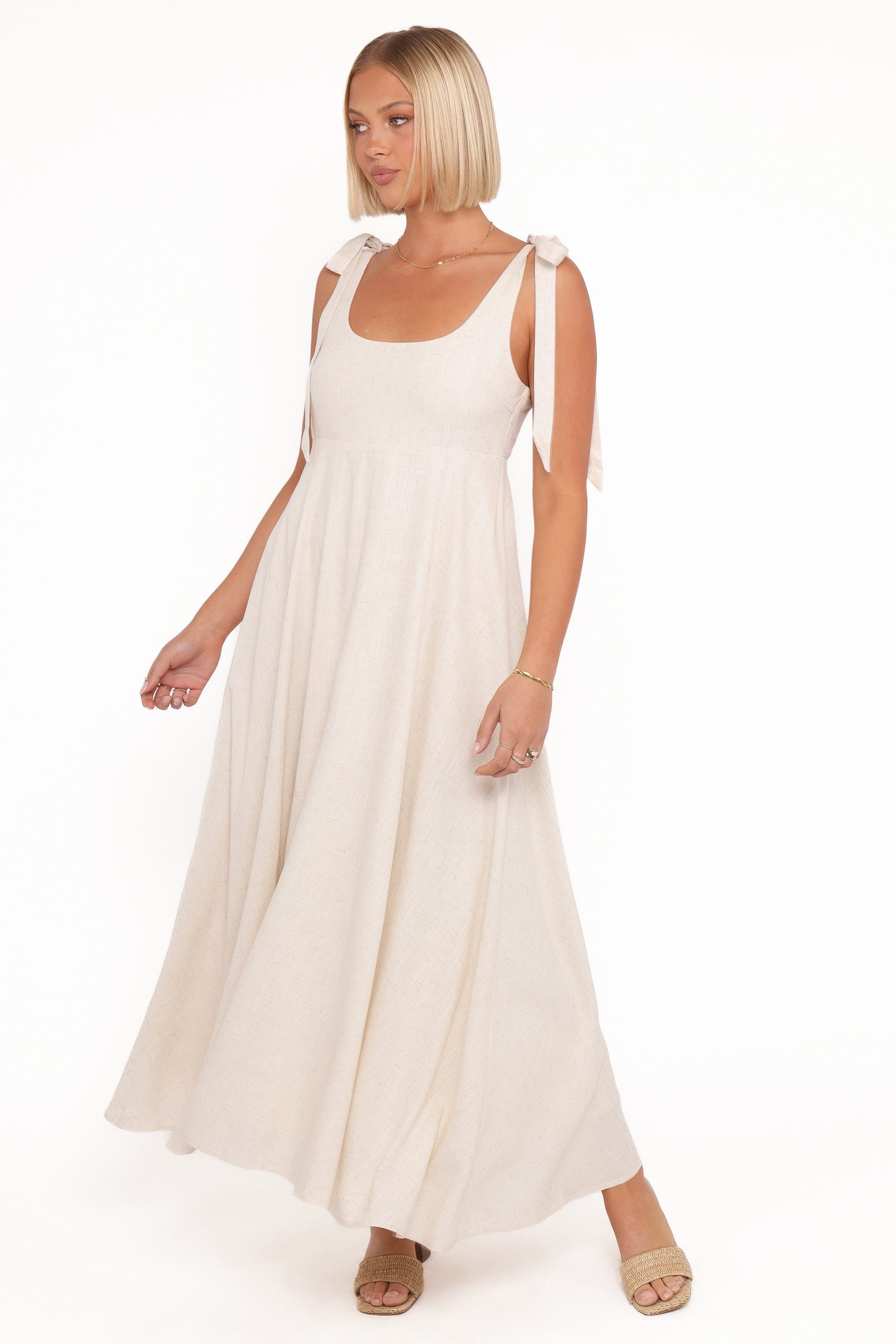 Valara Tie Shoulder Maxi Dress - Oatmeal - Image 2