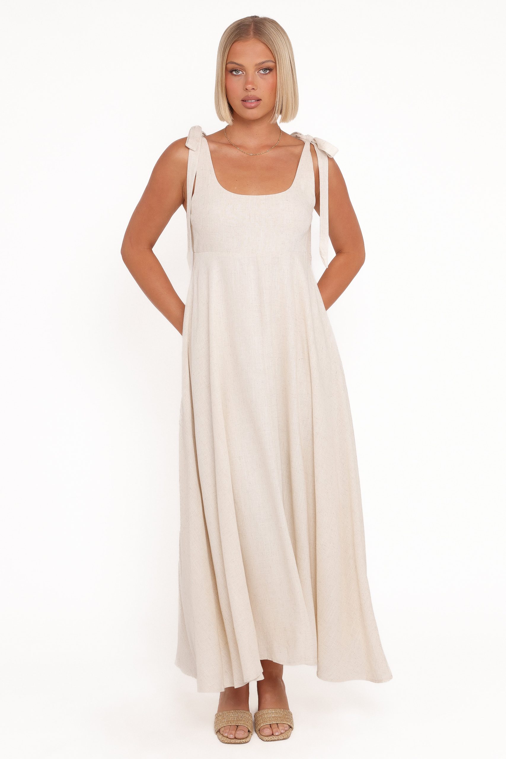 Valara Tie Shoulder Maxi Dress - Oatmeal - Image 7