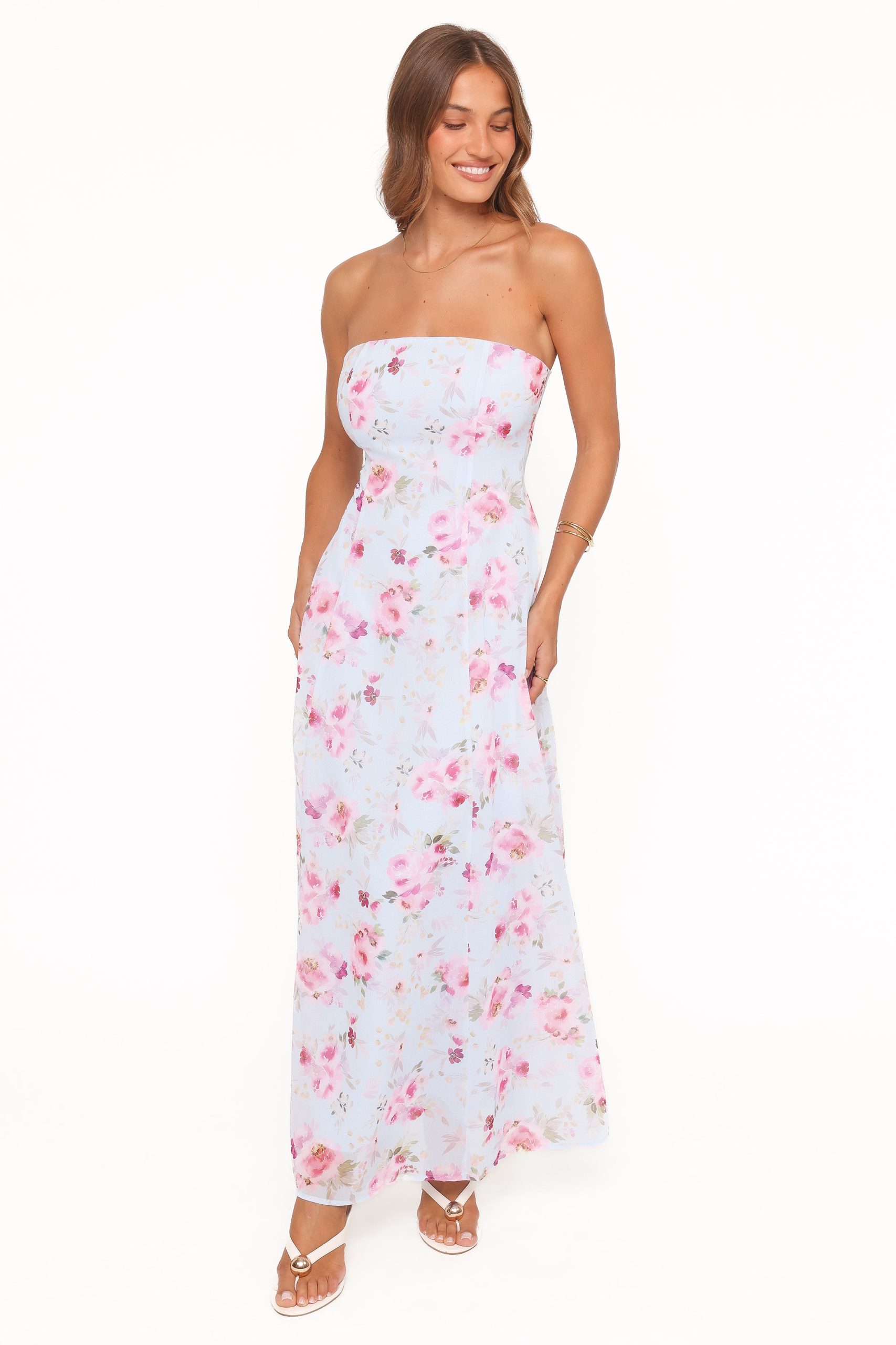 Vegas Strapless Maxi Dress - Blue Floral - Image 5