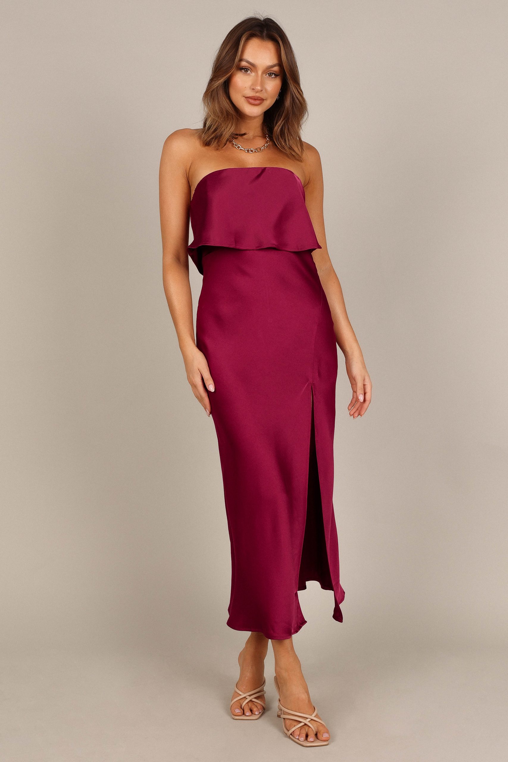 Vienna Strapless Midi Dress - Berry - Image 4