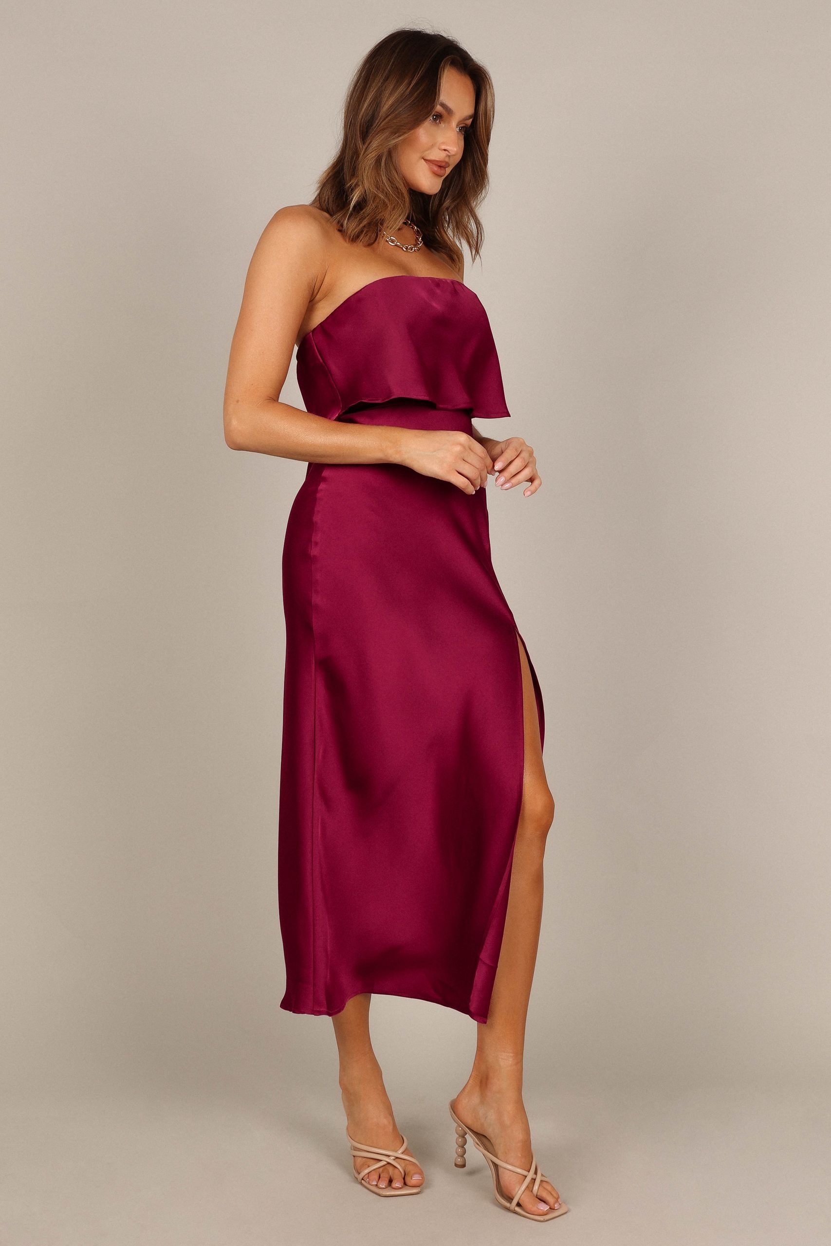 Vienna Strapless Midi Dress - Berry - Image 6