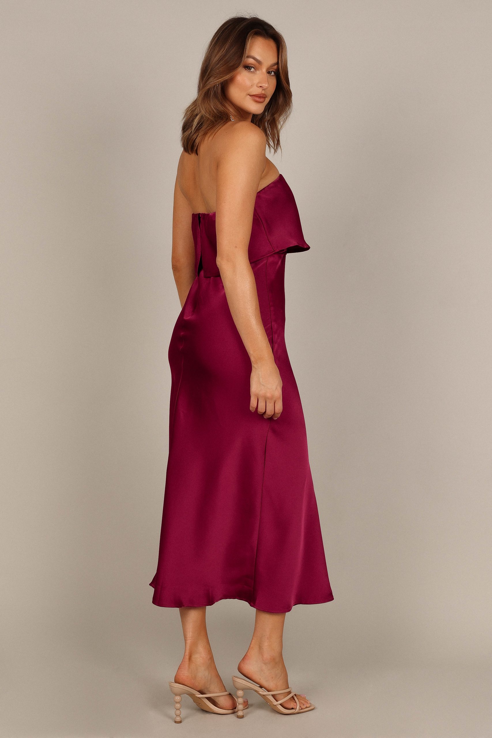 Vienna Strapless Midi Dress - Berry - Image 9