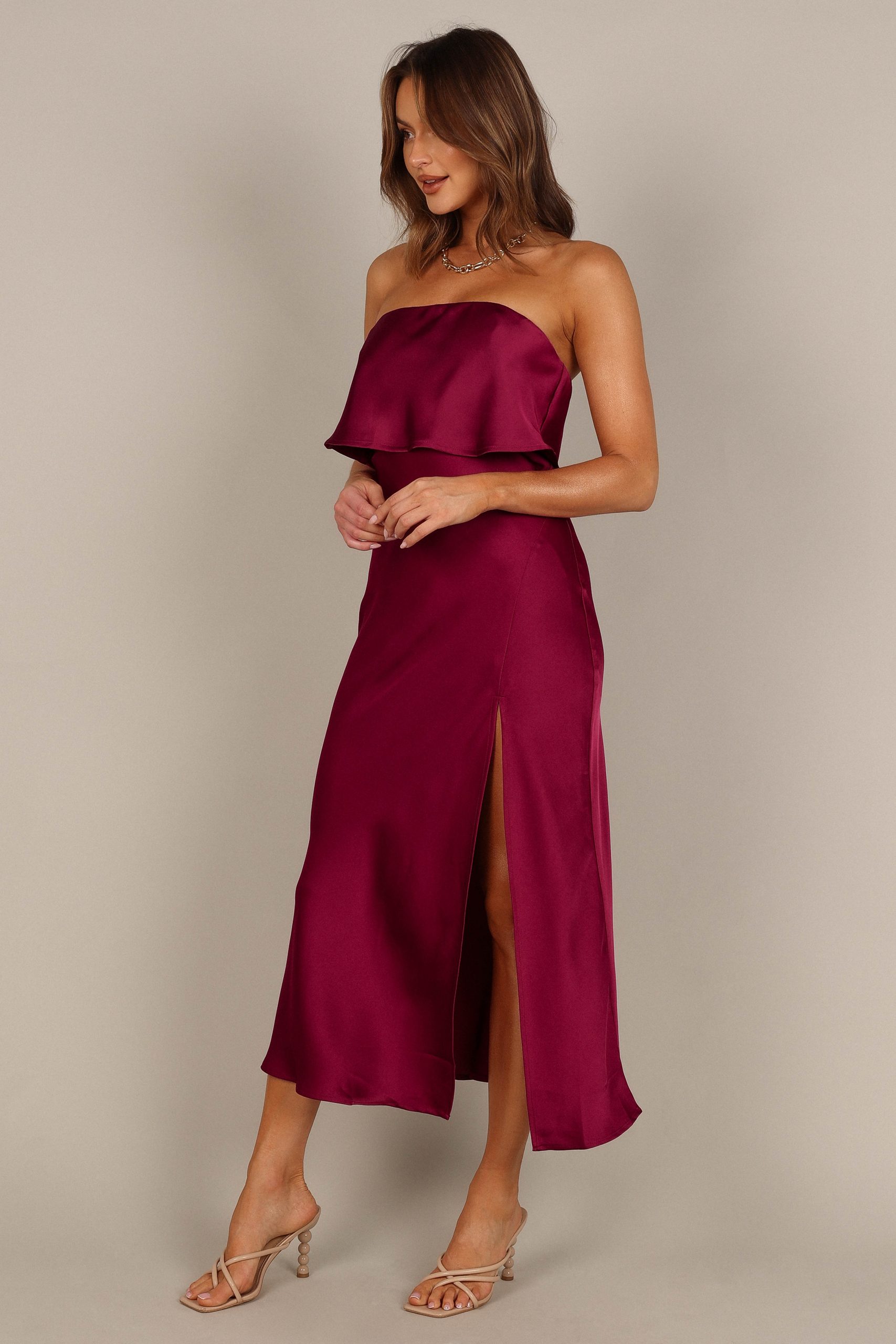 Vienna Strapless Midi Dress - Berry - Image 10