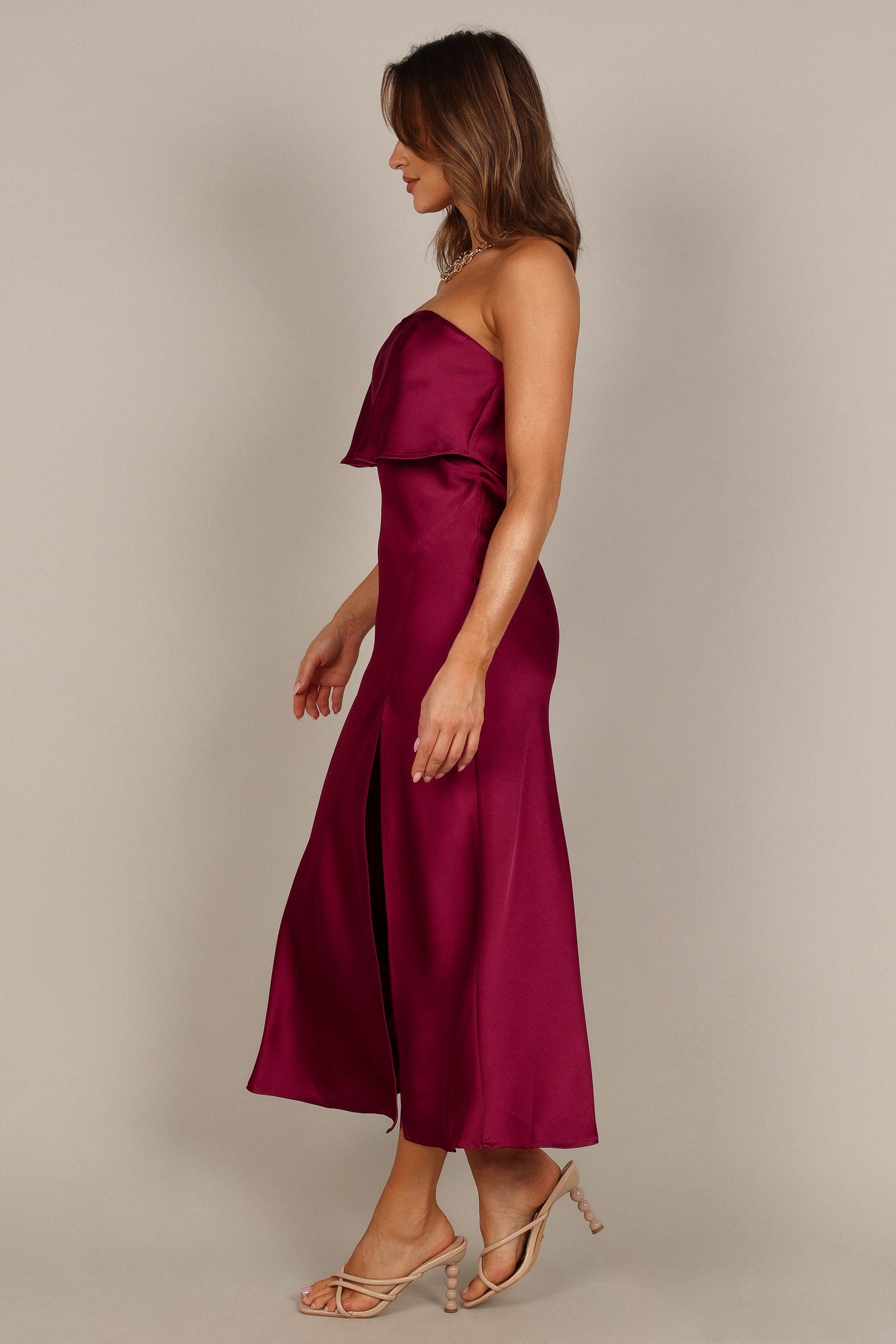 Vienna Strapless Midi Dress - Berry - Image 11