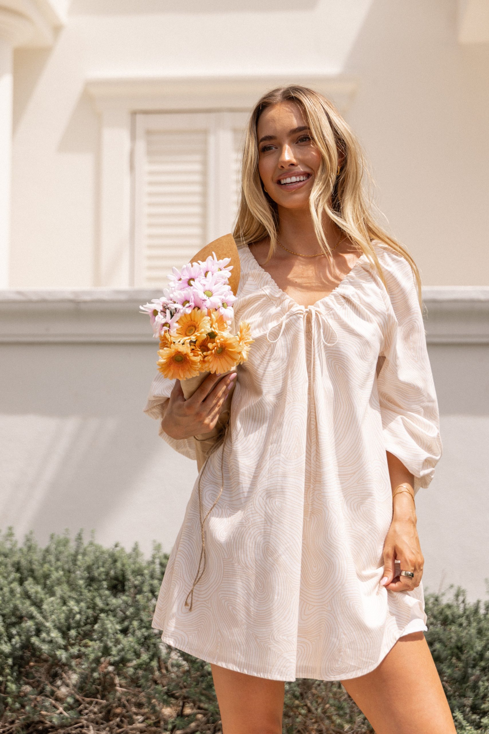 Walker Smock Mini Dress - Tan Swirl - Image 9