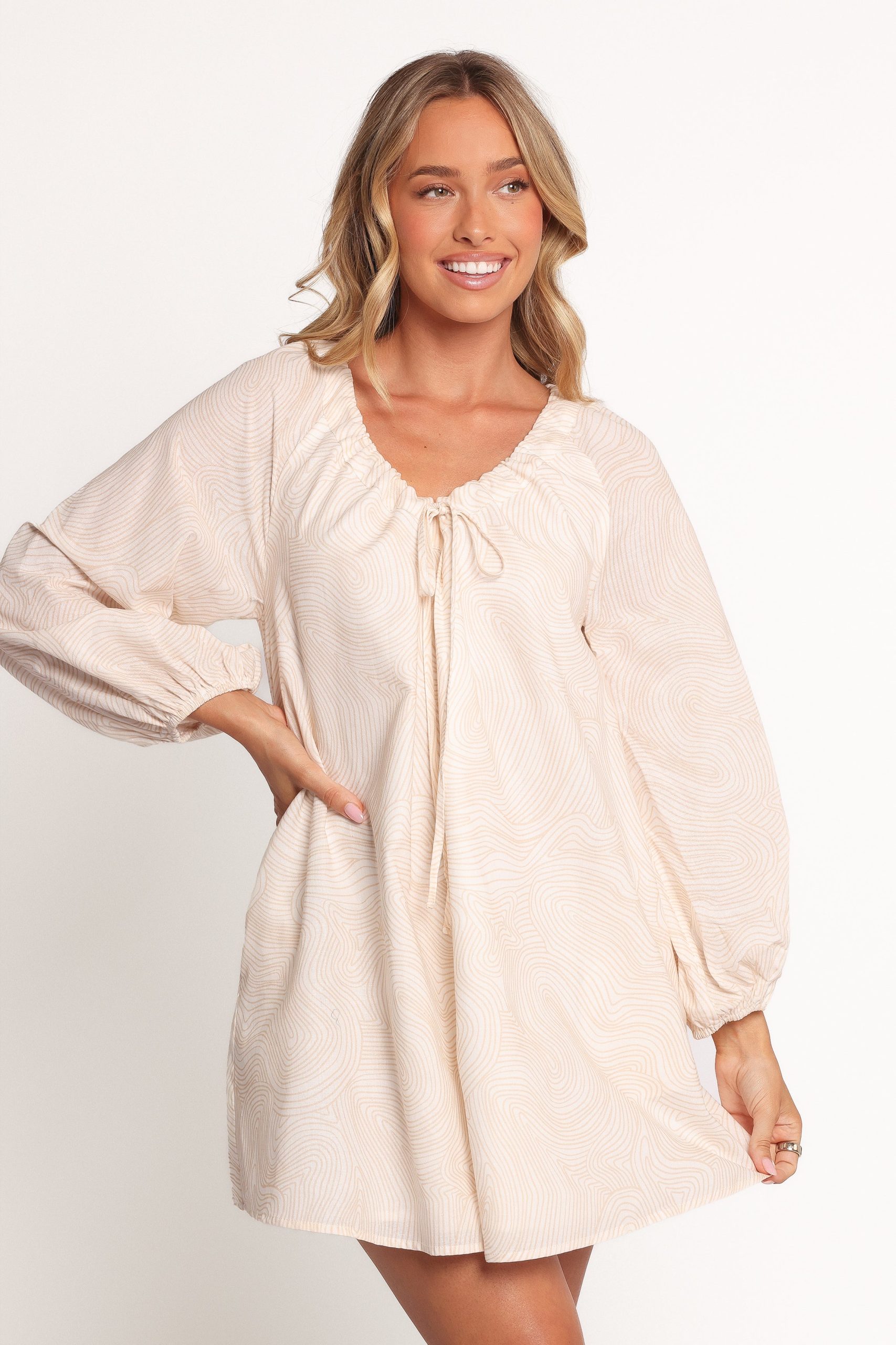 Walker Smock Mini Dress - Tan Swirl - Image 2