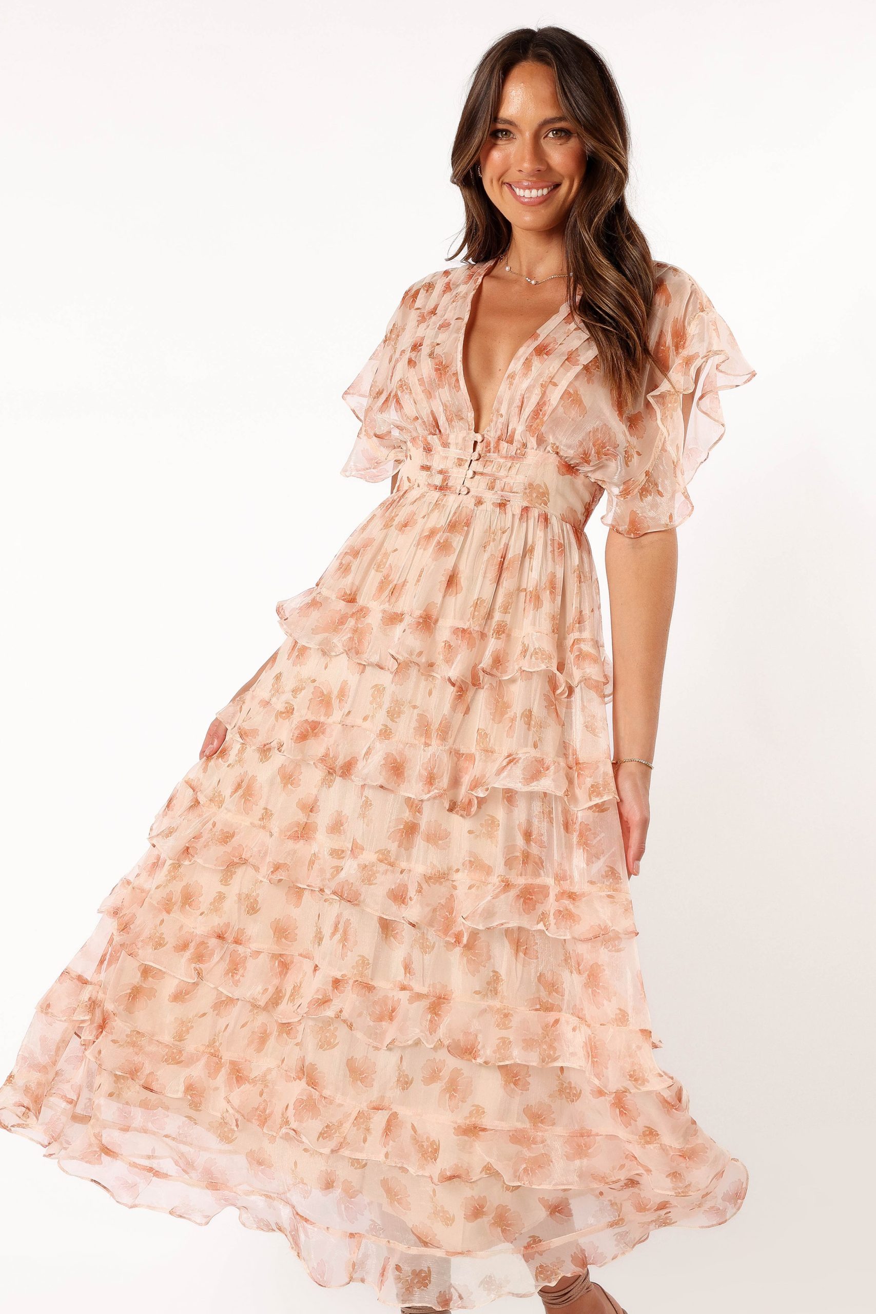 Wendi Ruffle Dress - Dark Peach Floral - Image 9