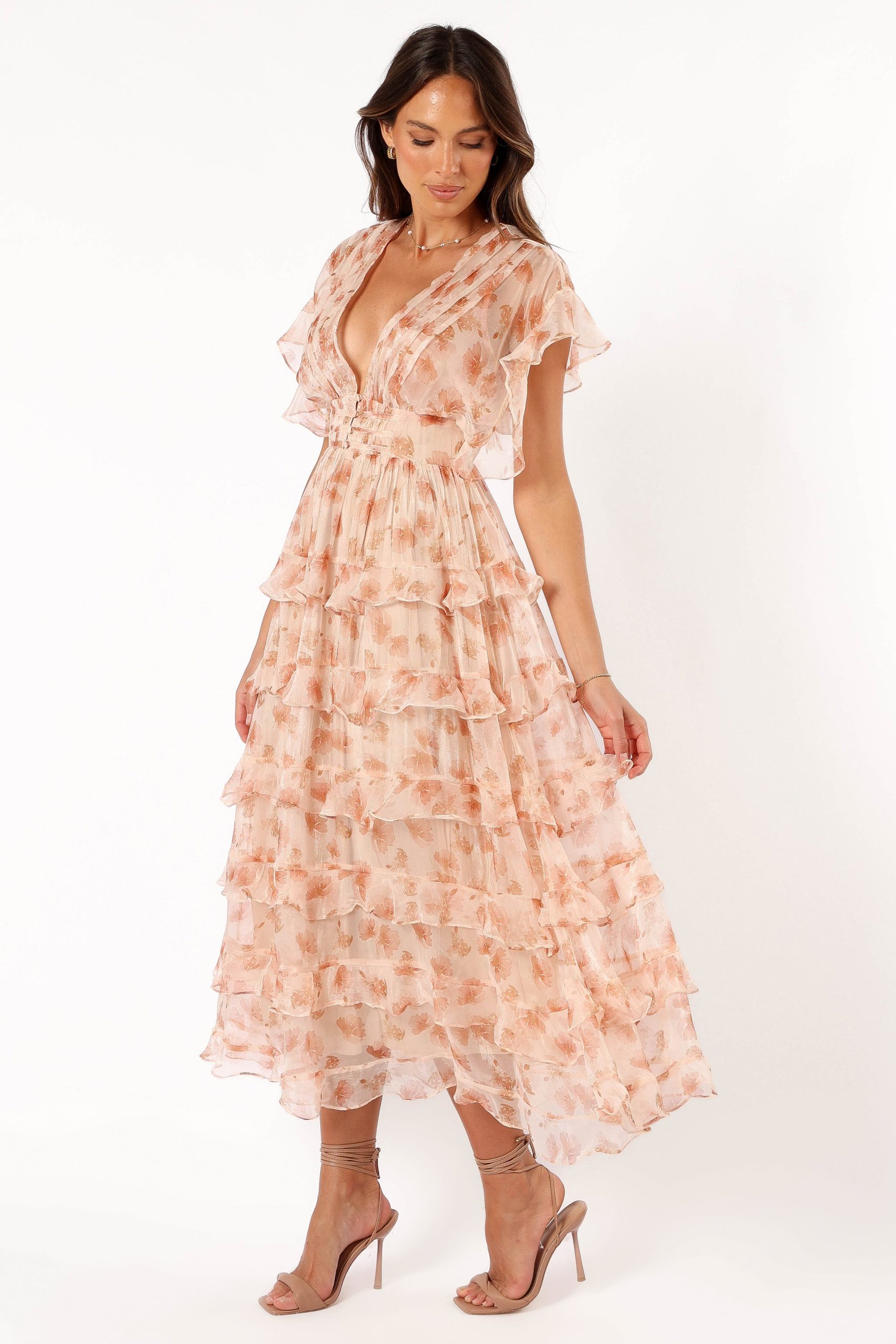 Wendi Ruffle Dress - Dark Peach Floral - Image 3