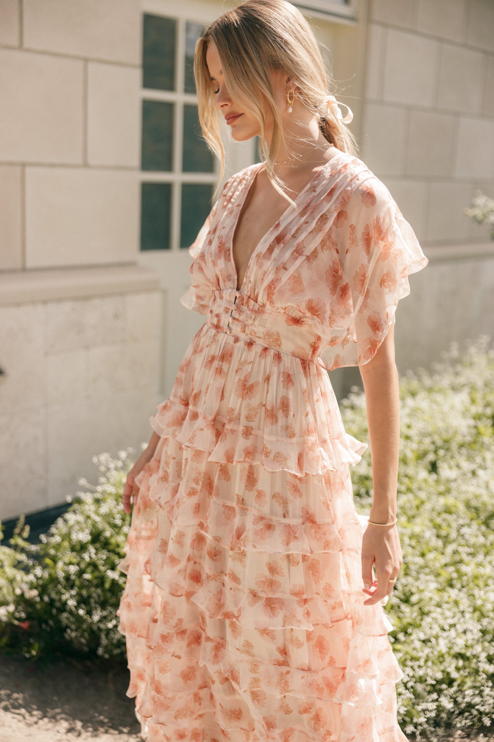 Wendi Ruffle Dress - Dark Peach Floral - Image 2