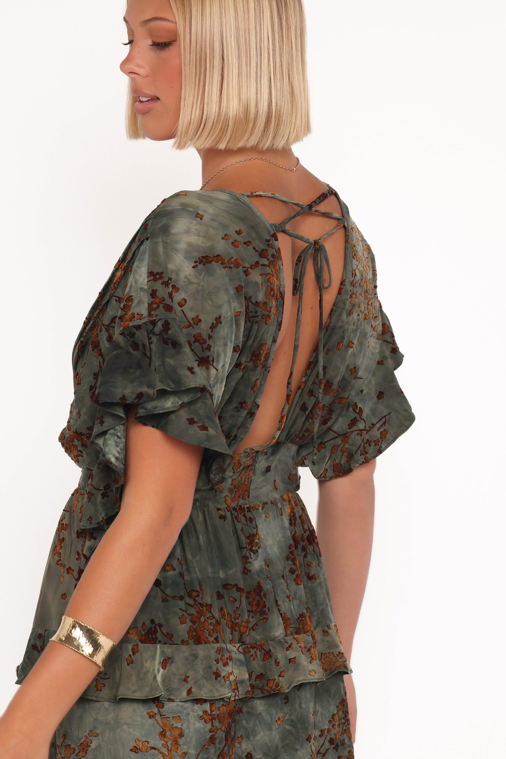 Wendi Ruffle Dress - Jade/Brown - Image 2