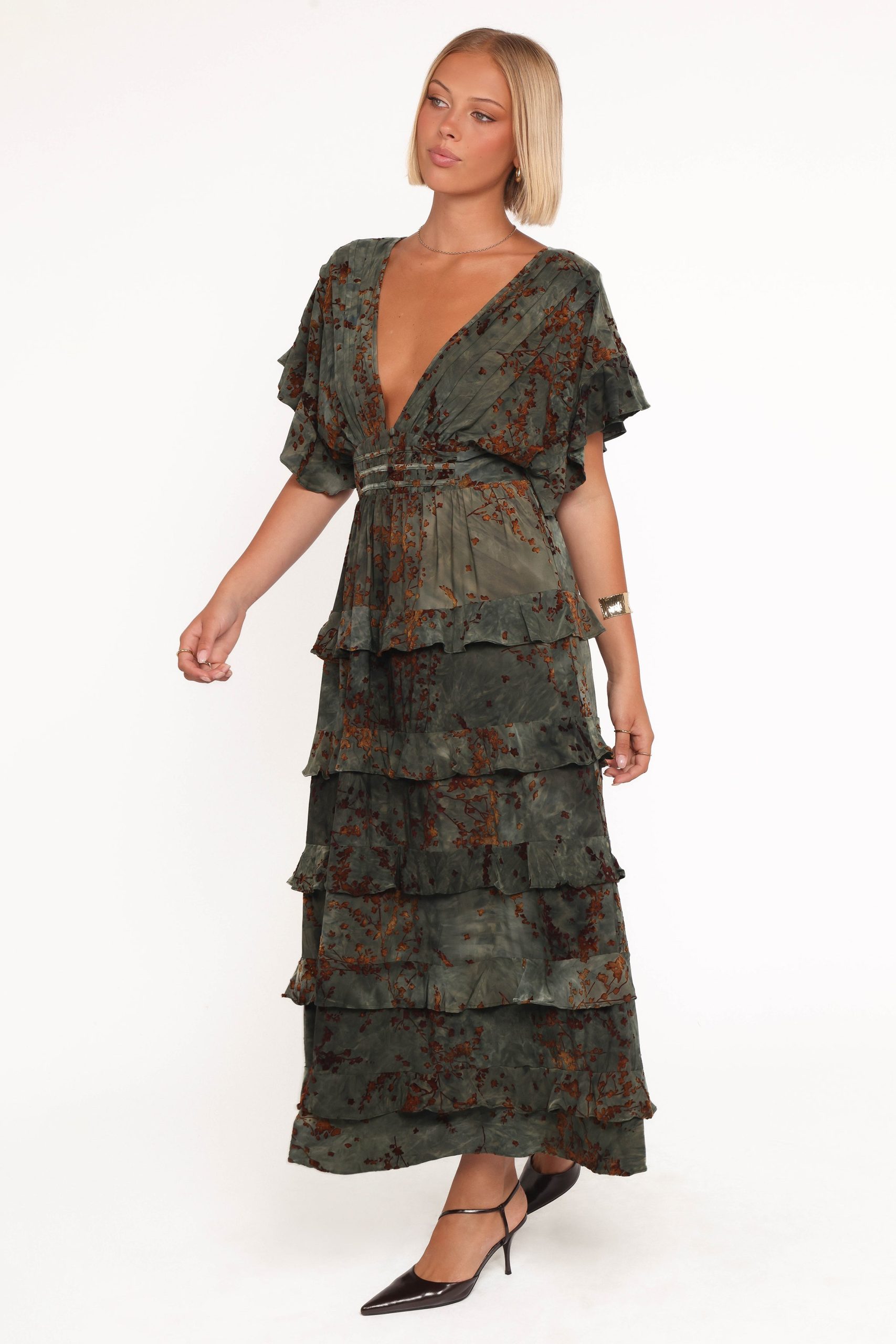 Wendi Ruffle Dress - Jade/Brown - Image 3