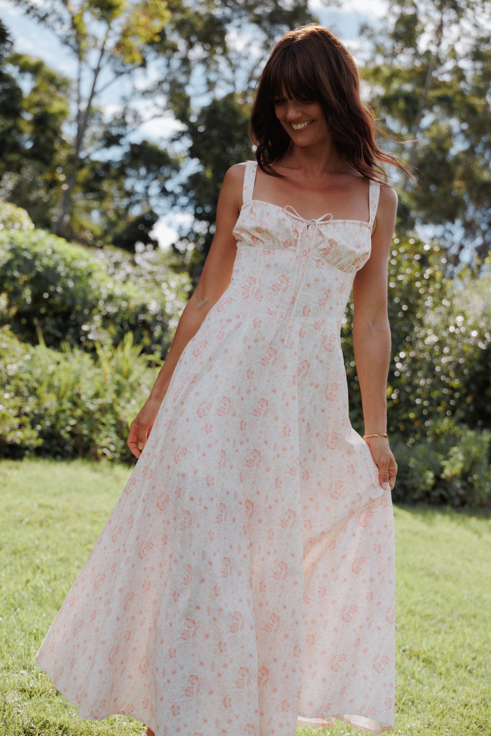 Wisteria Midi Dress - Peach Ditsy Floral - Image 8