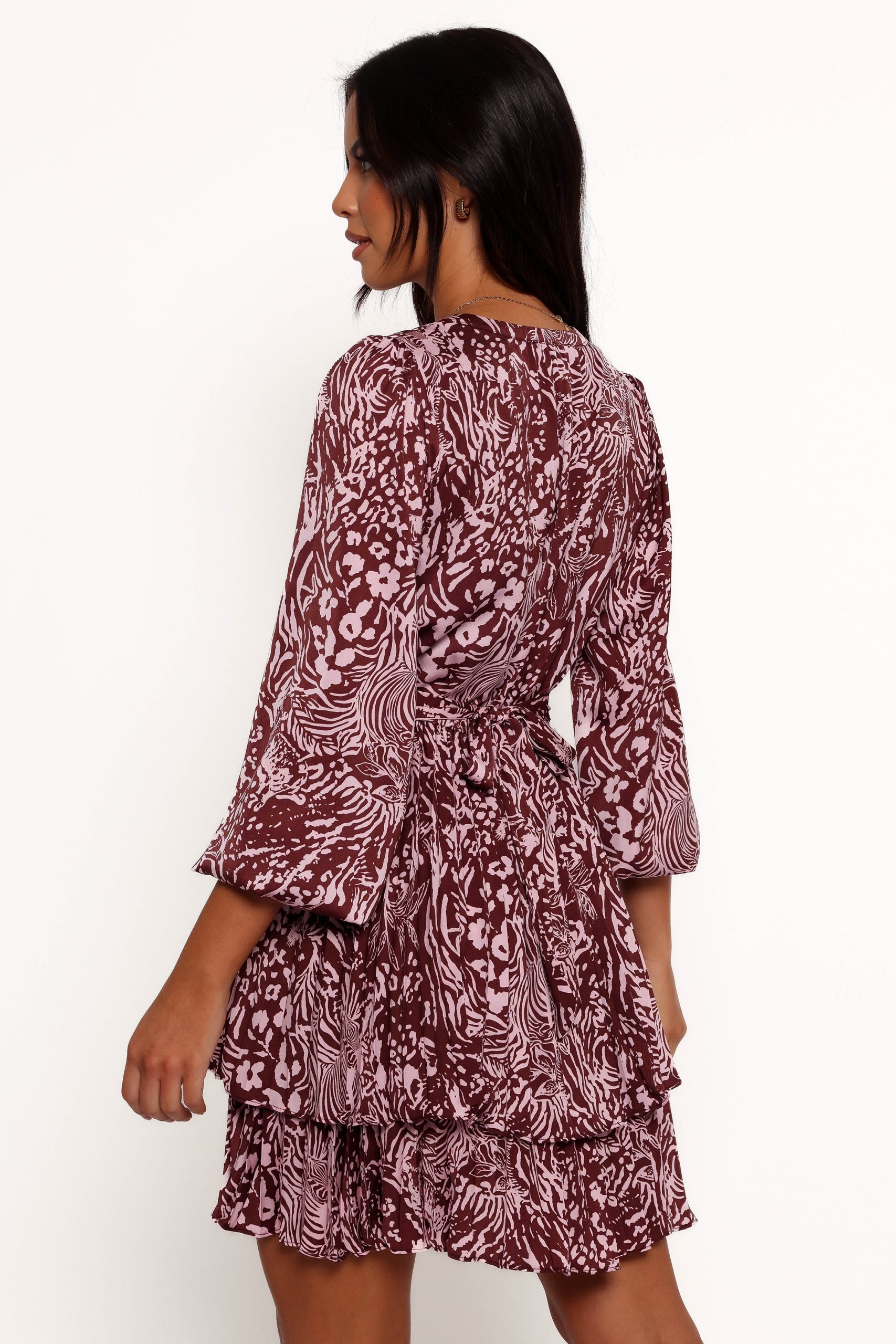 Wrenley Long Sleeve Mini Dress - Chocolate/Pink - Image 4
