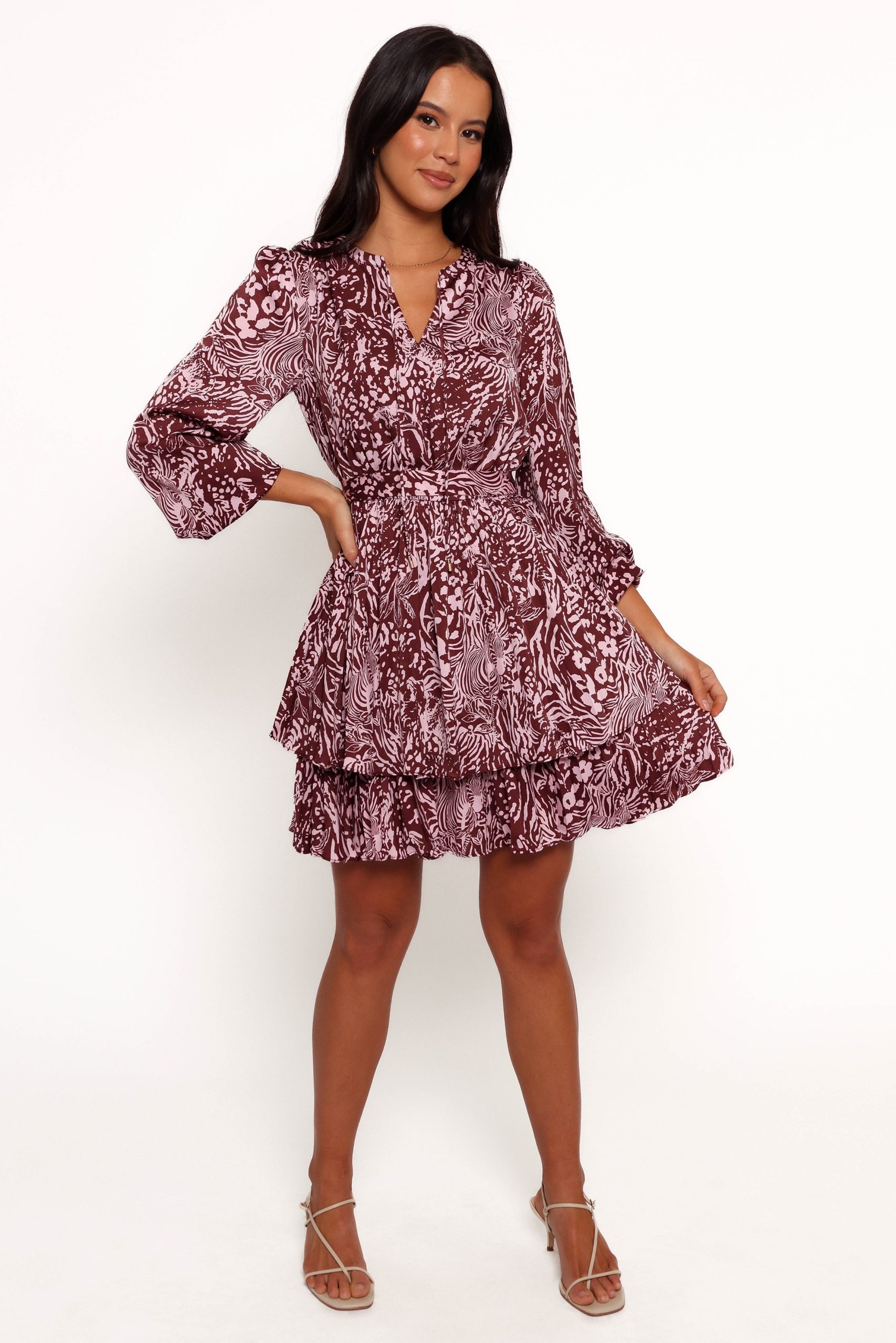 Wrenley Long Sleeve Mini Dress - Chocolate/Pink - Image 6