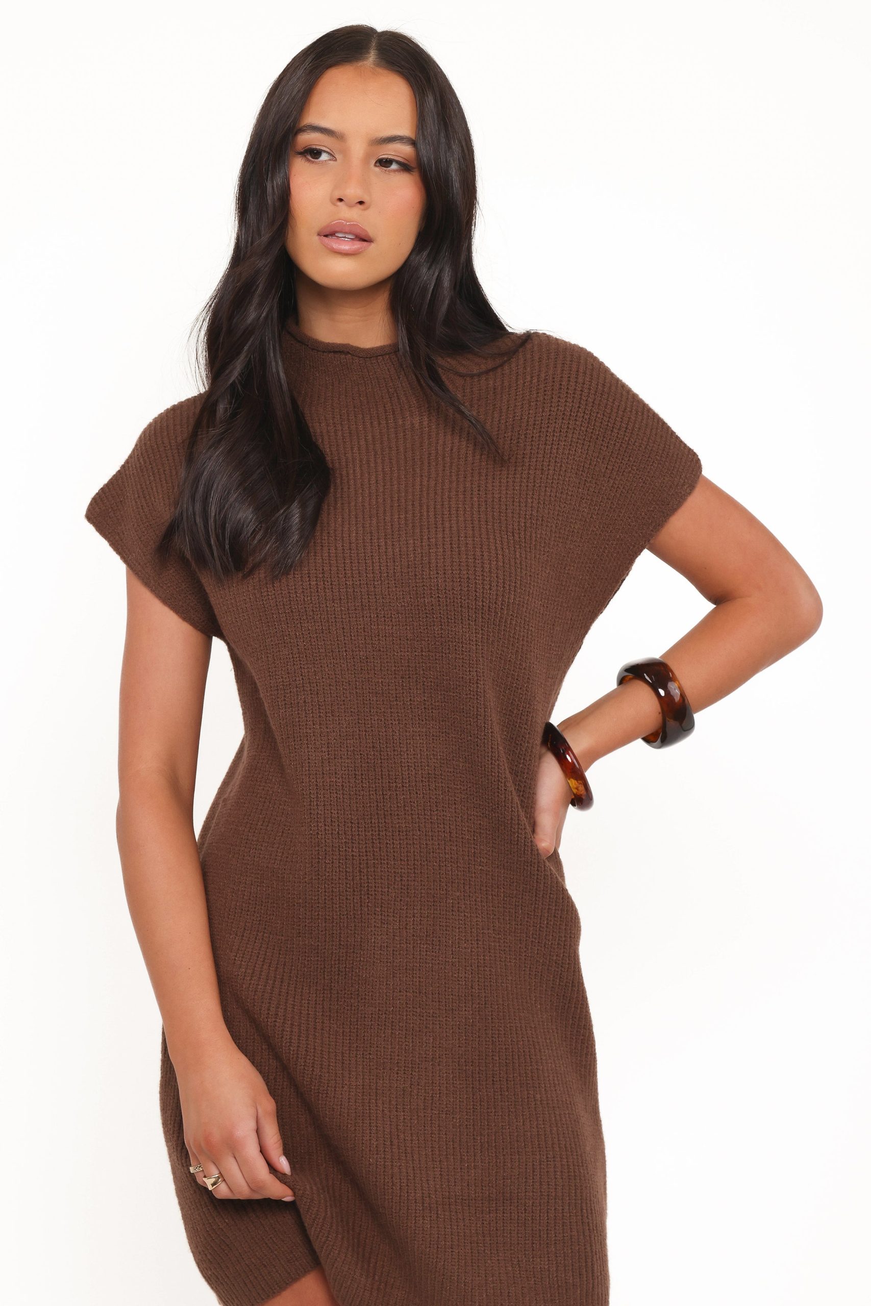 Wright Knit Mini Dress - Chocolate Brown - Image 2
