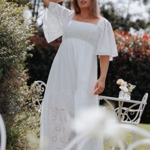 Xana Maxi Dress - White Broderie