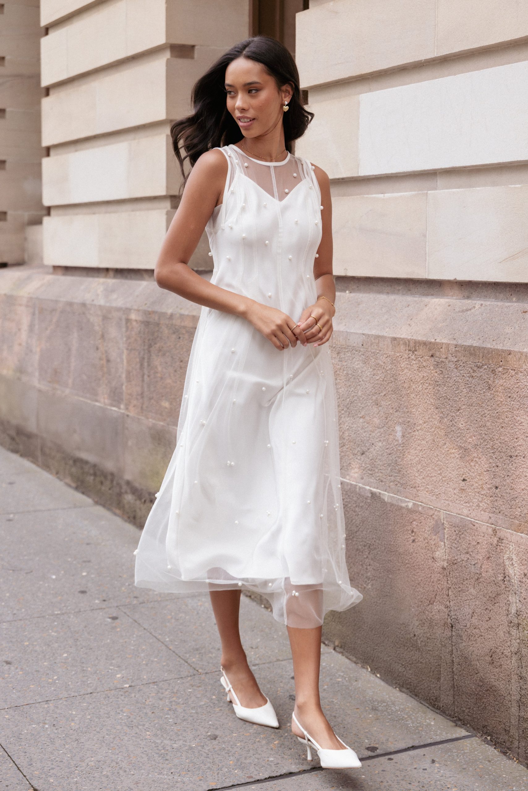 Yulia Pearl Midi Dress - Ecru - Image 8