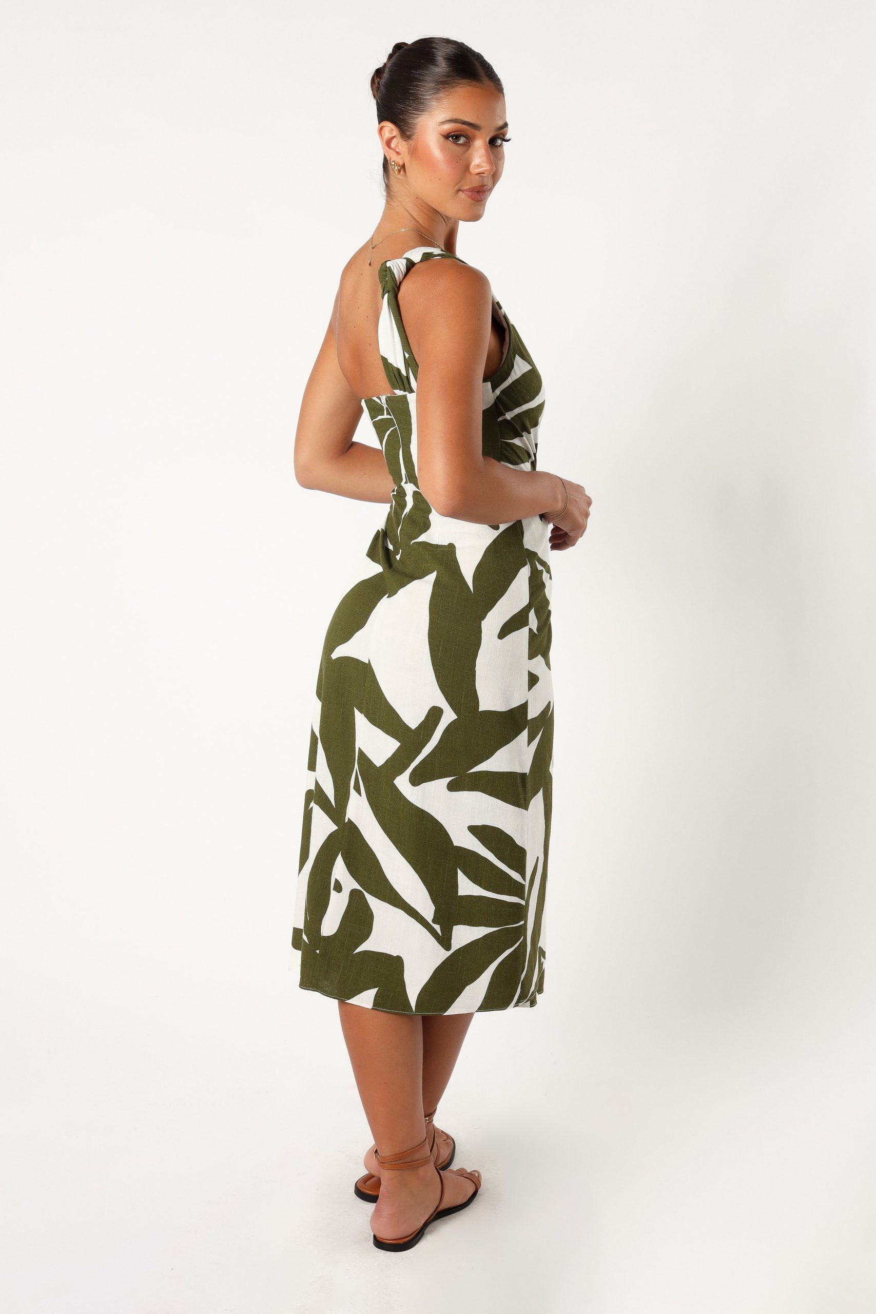 Zara One Shoulder Midi Dress - Olive Palm - Image 5
